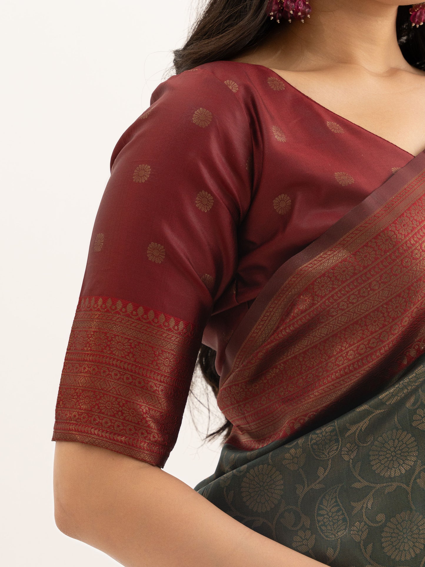 Bottle Kanjivaram Silk Saree with Floral Zari Weave