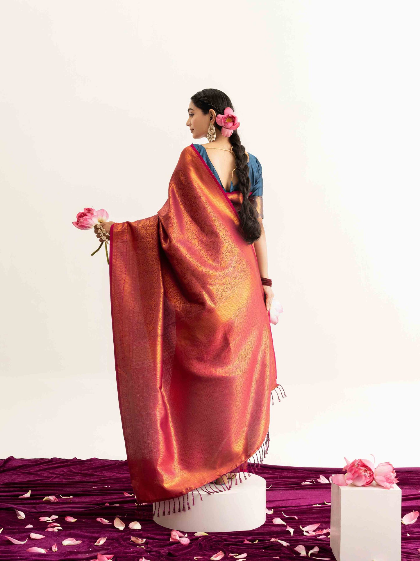 Fiery Orange Kanjivaram Silk Saree