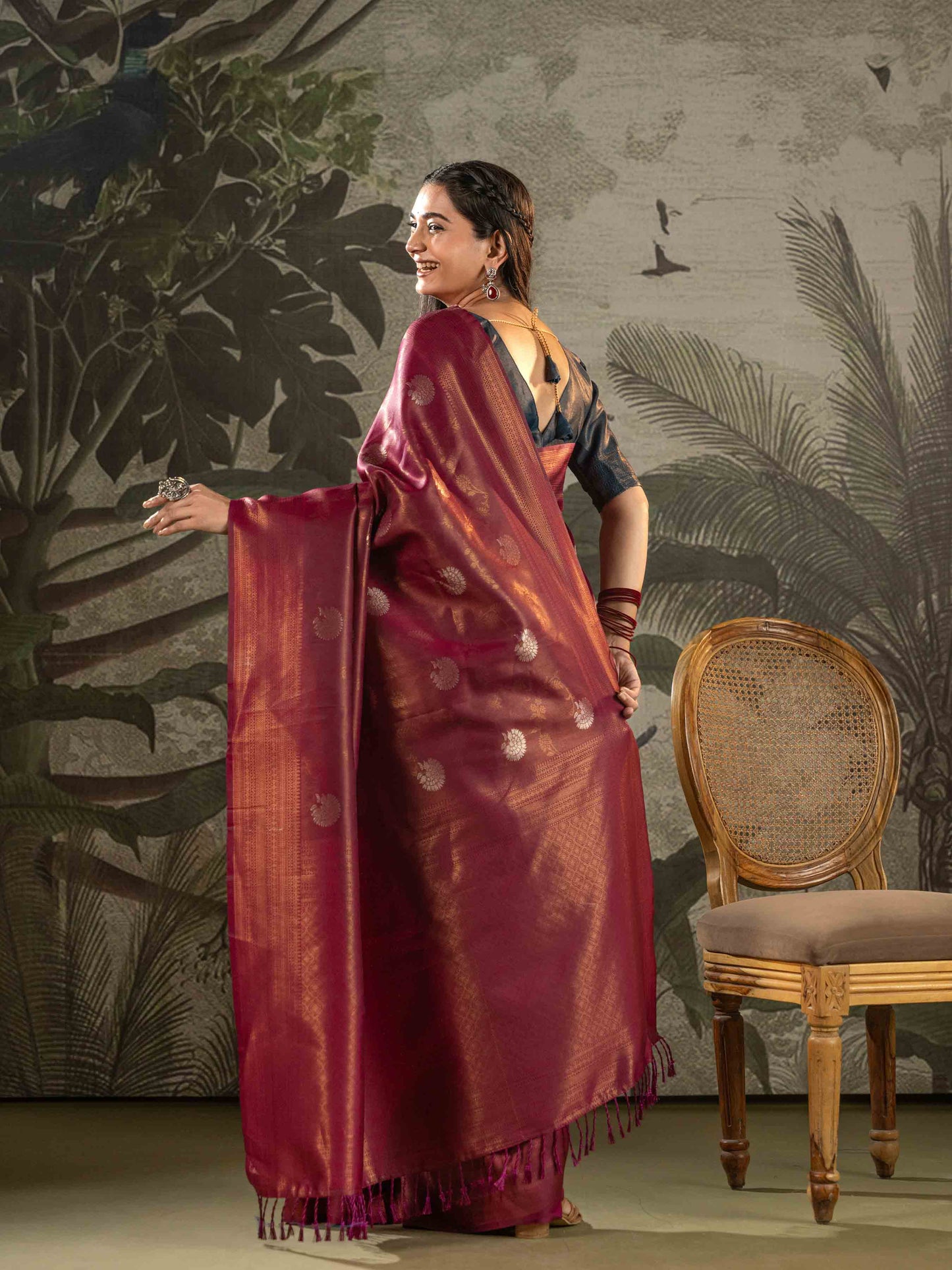 Wine Kanjivaram Tissue Silk Saree