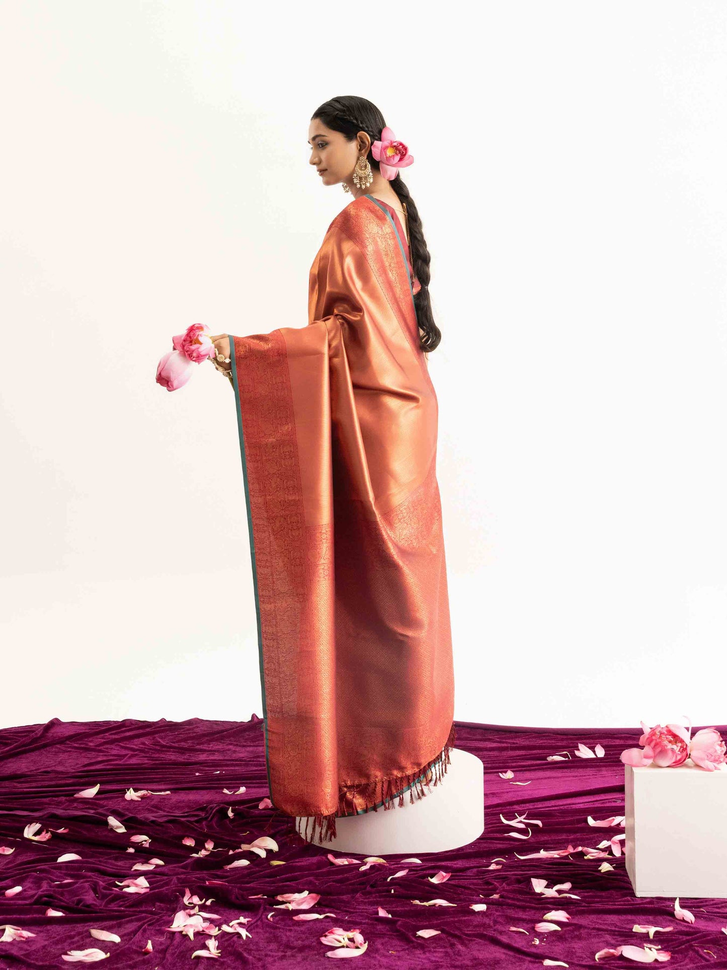 Rust Orange Kanjivaram Silk Saree