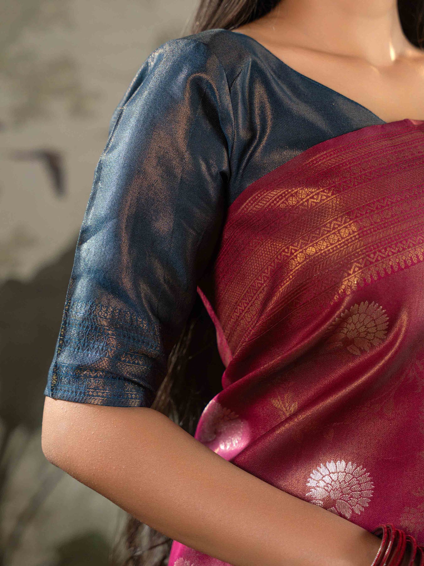 Wine Kanjivaram Tissue Silk Saree
