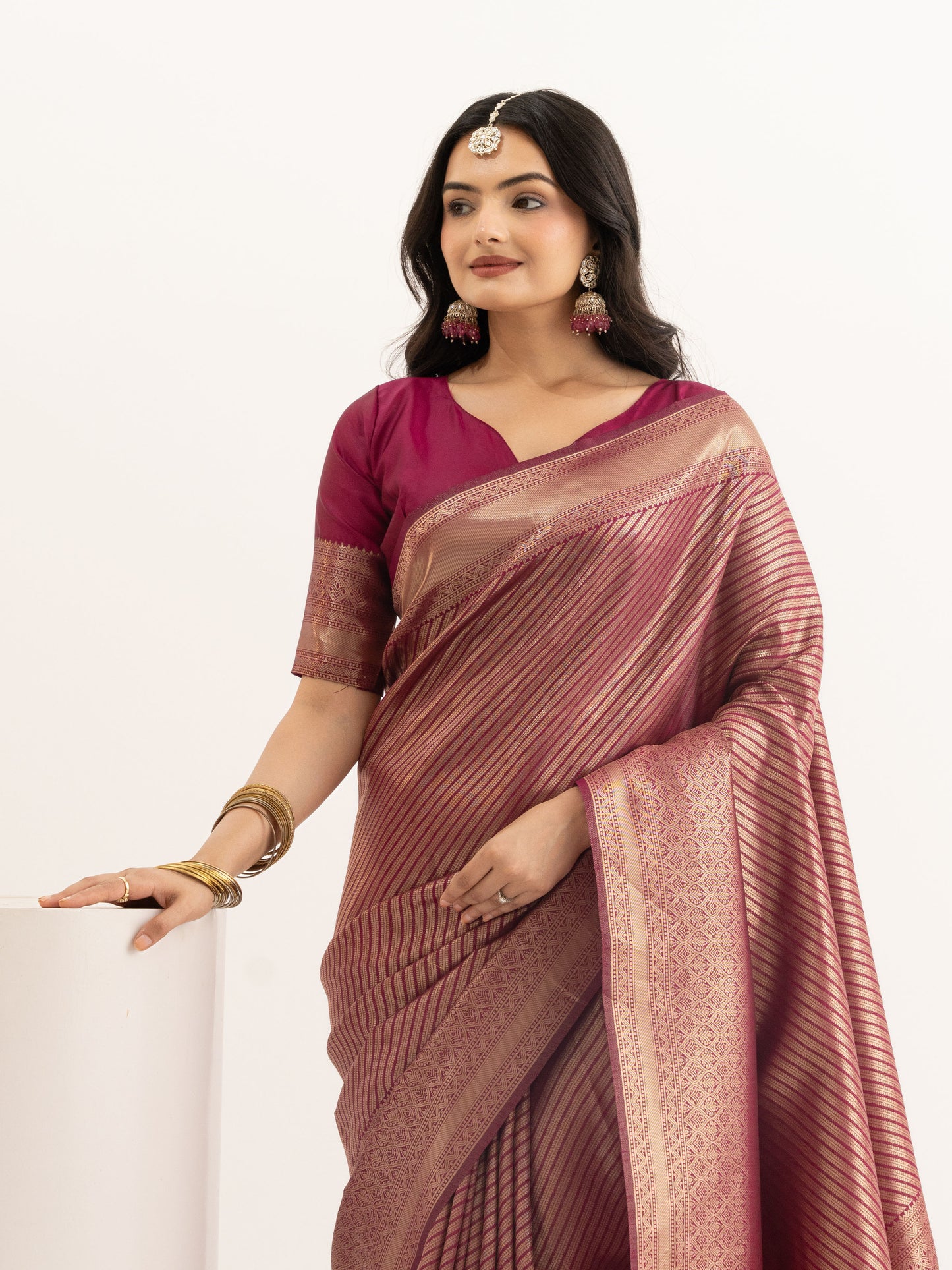 Rosewood Pink Tissue Silk Saree