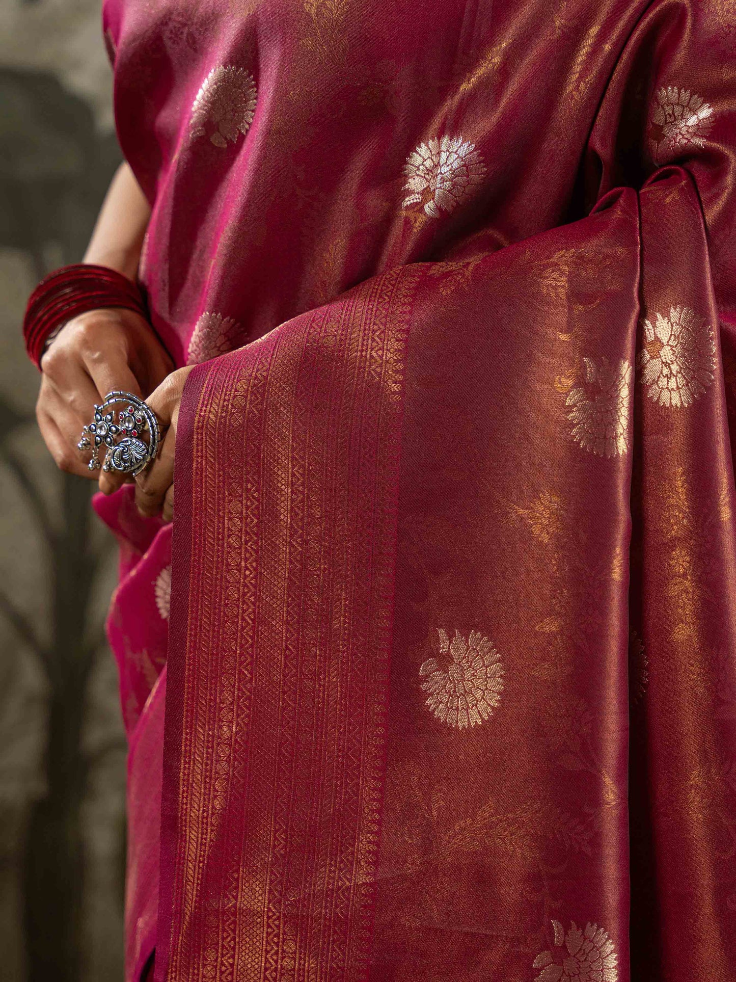 Wine Kanjivaram Tissue Silk Saree