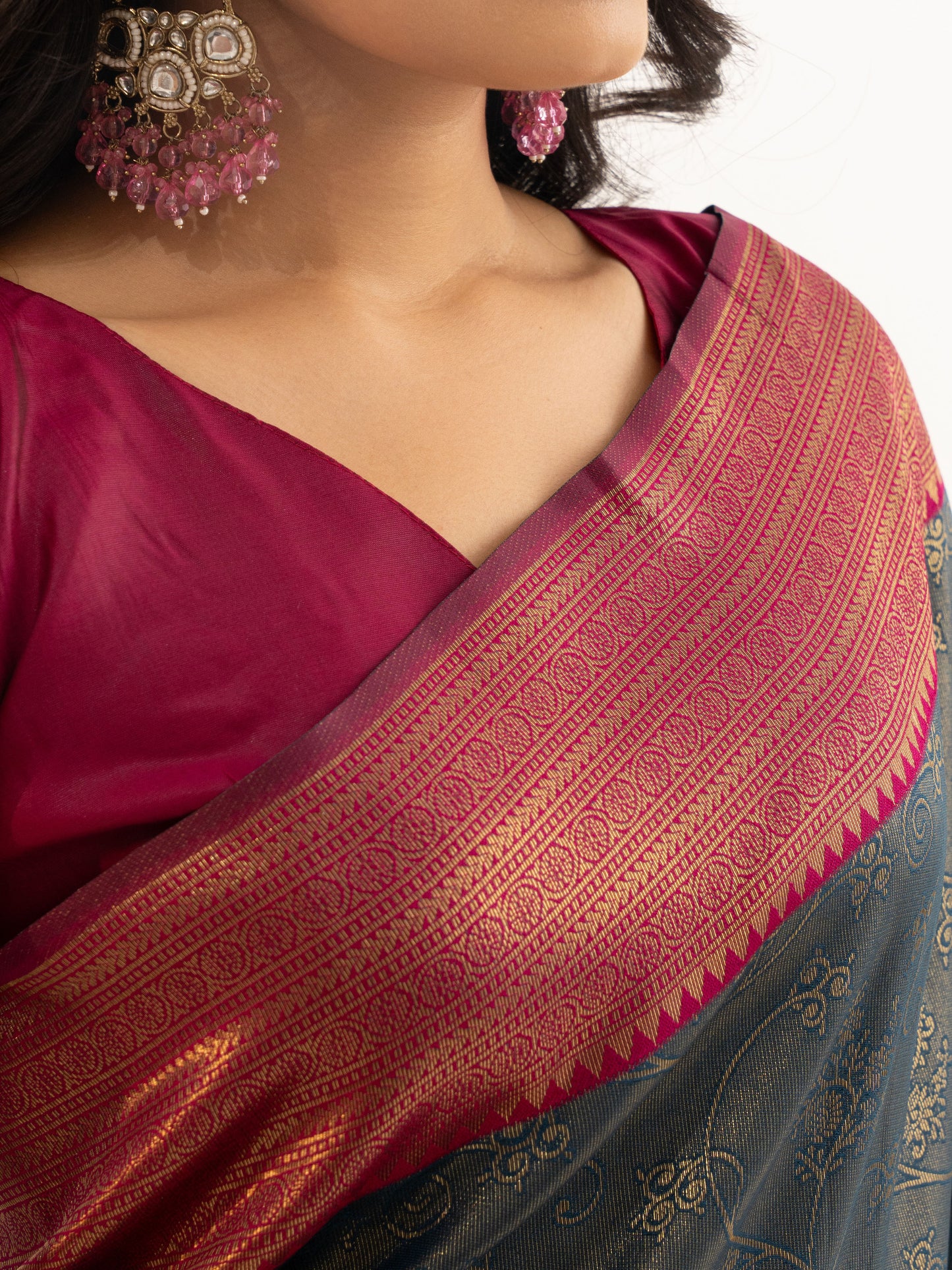 Midnight Teal Kanjivaram Silk Saree