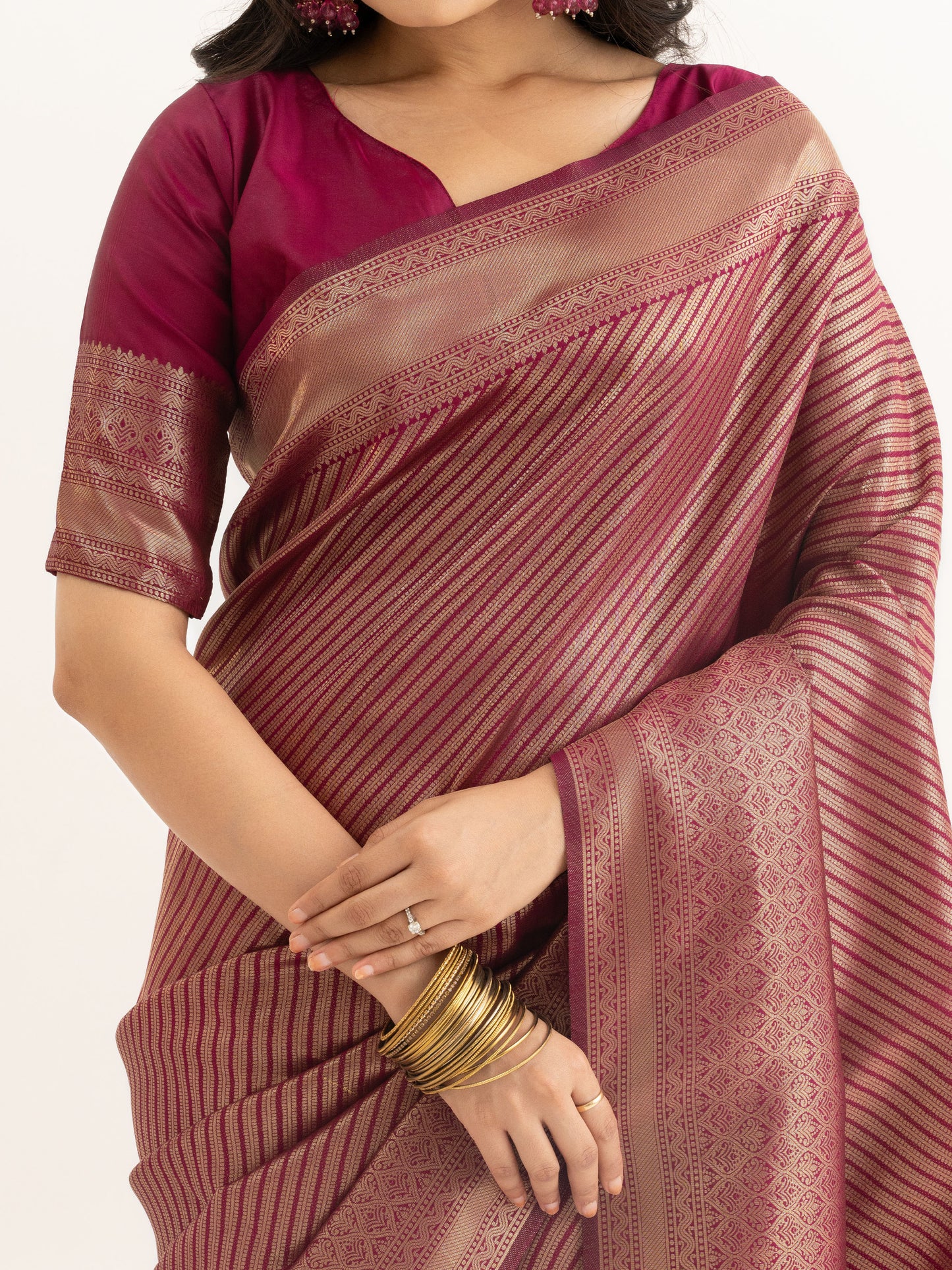 Rosewood Pink Tissue Silk Saree