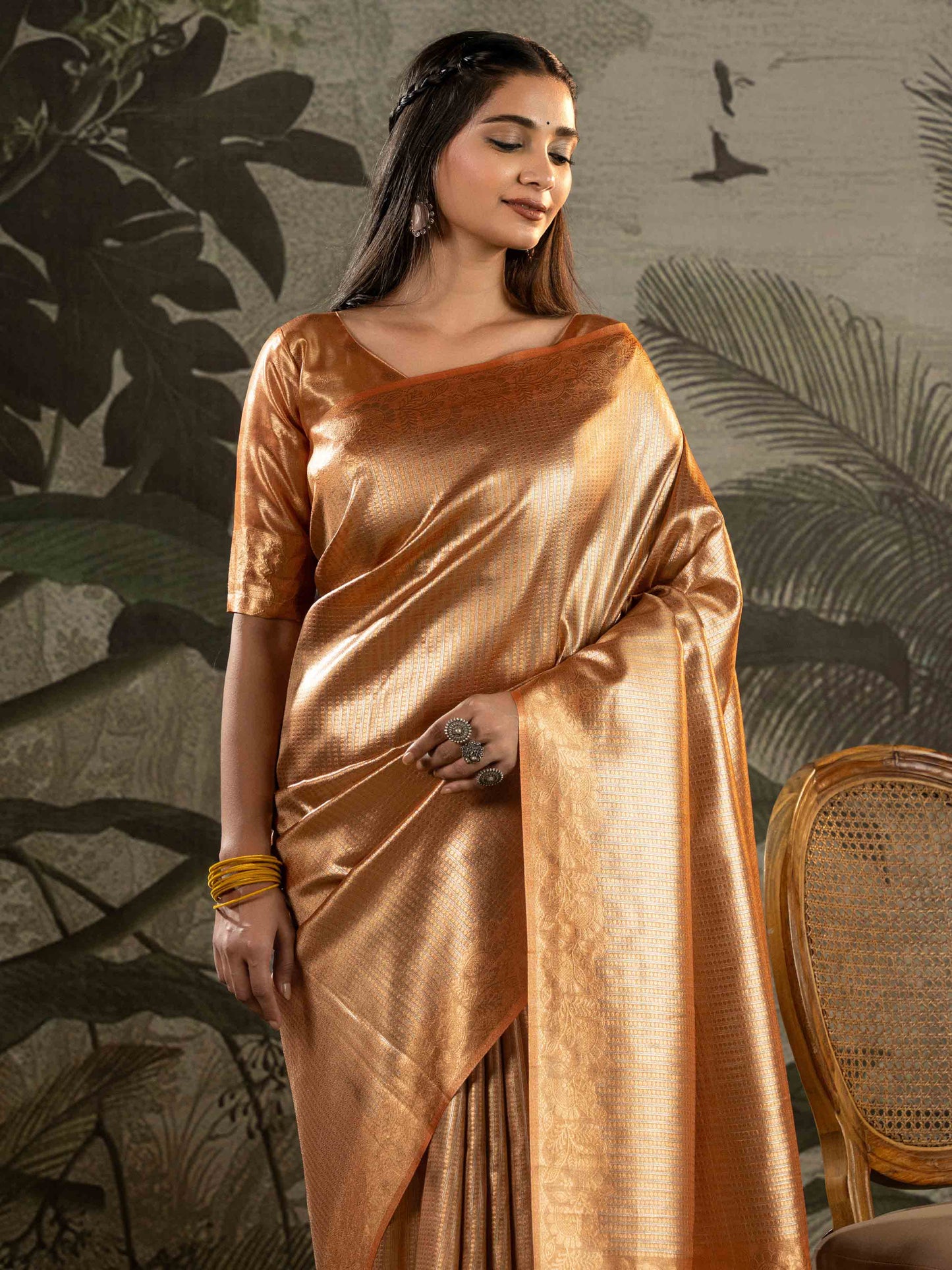 Champagne Gold Tissue Silk Saree