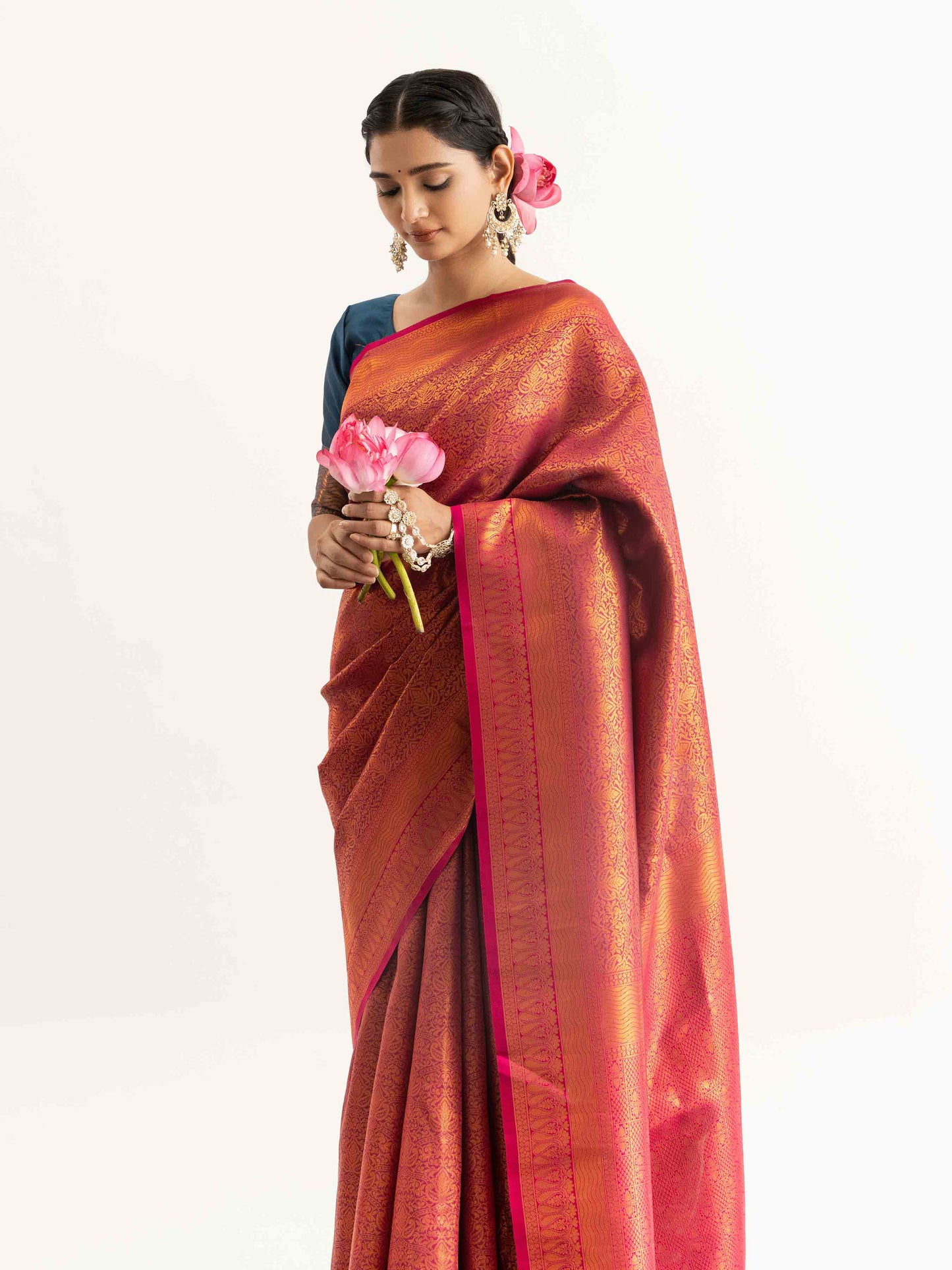 Fiery Orange Kanjivaram Silk Saree