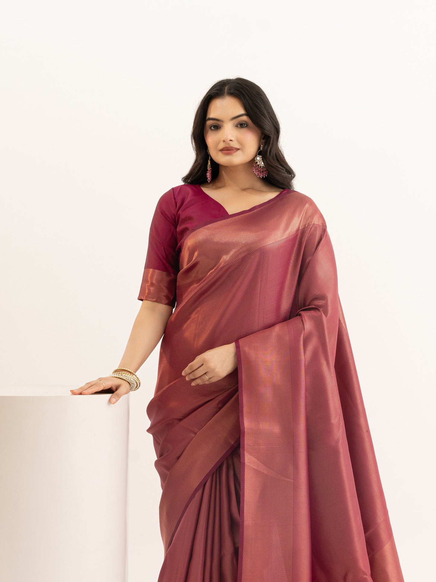 Wine Rose Tissue Silk Saree