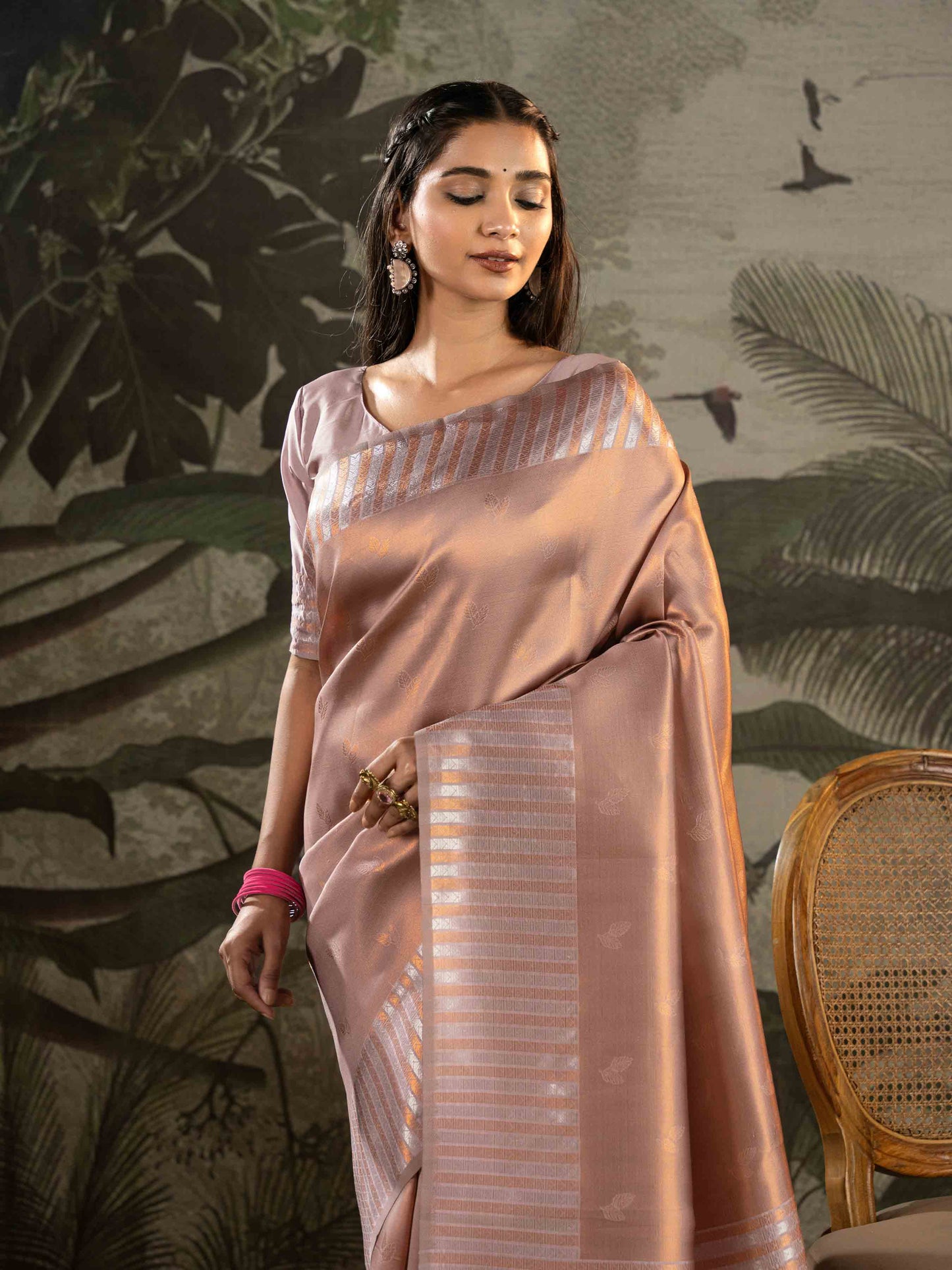 Blush Pink Tissue Silk Saree