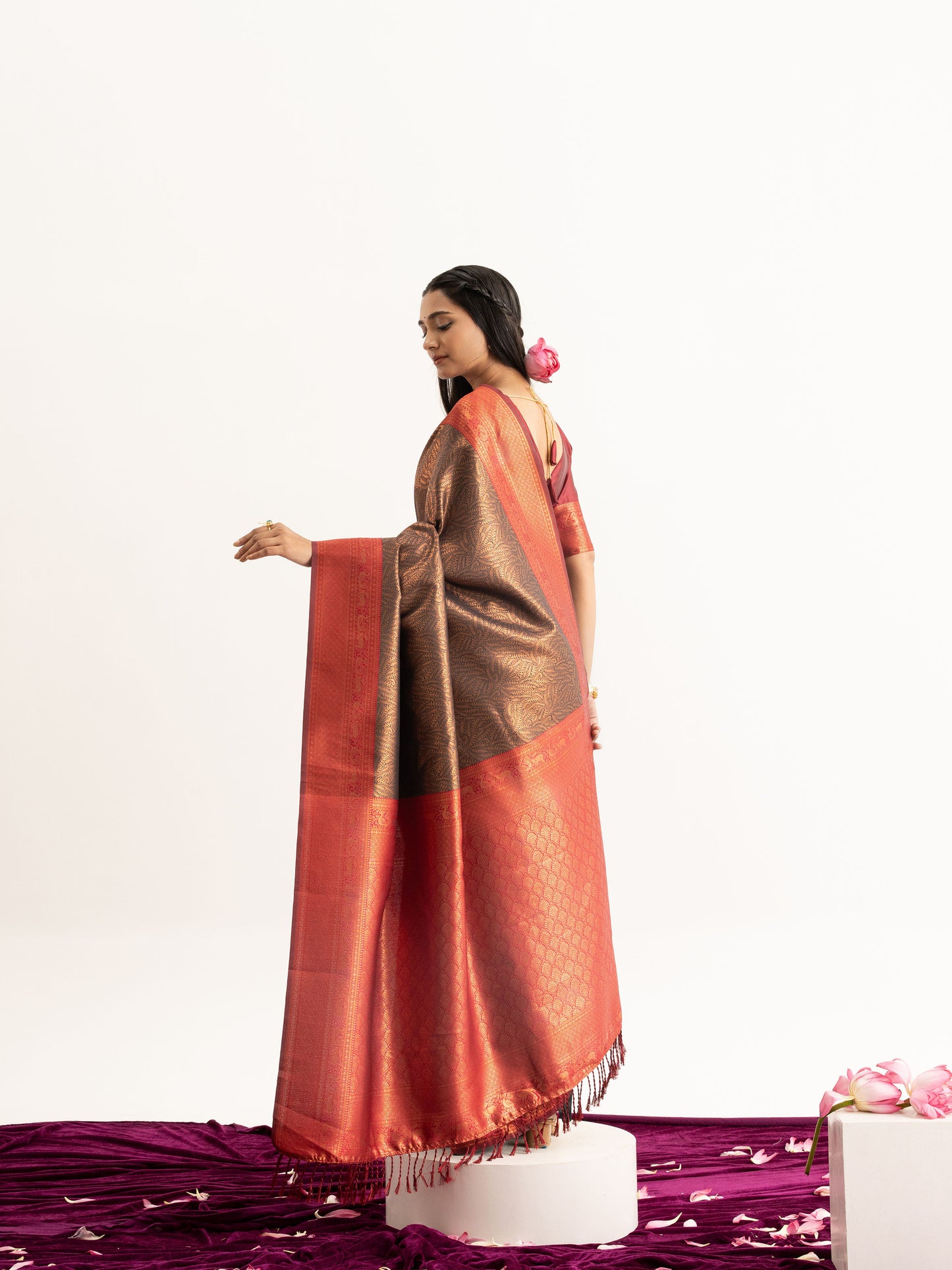 Traditional Copper Brown & Maroon Kanjivaram Silk Saree