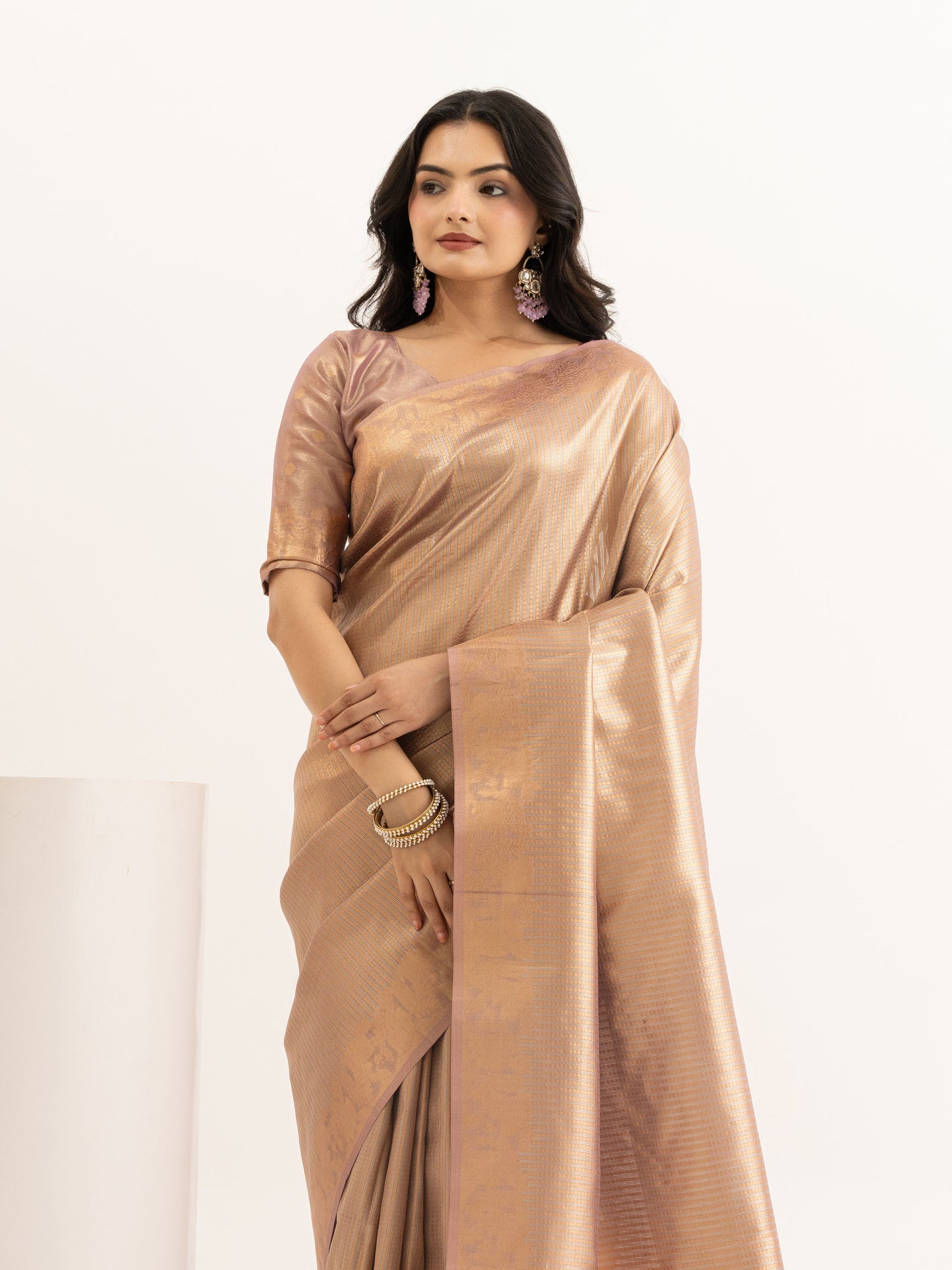 Rose Gold Tissue Silk Saree