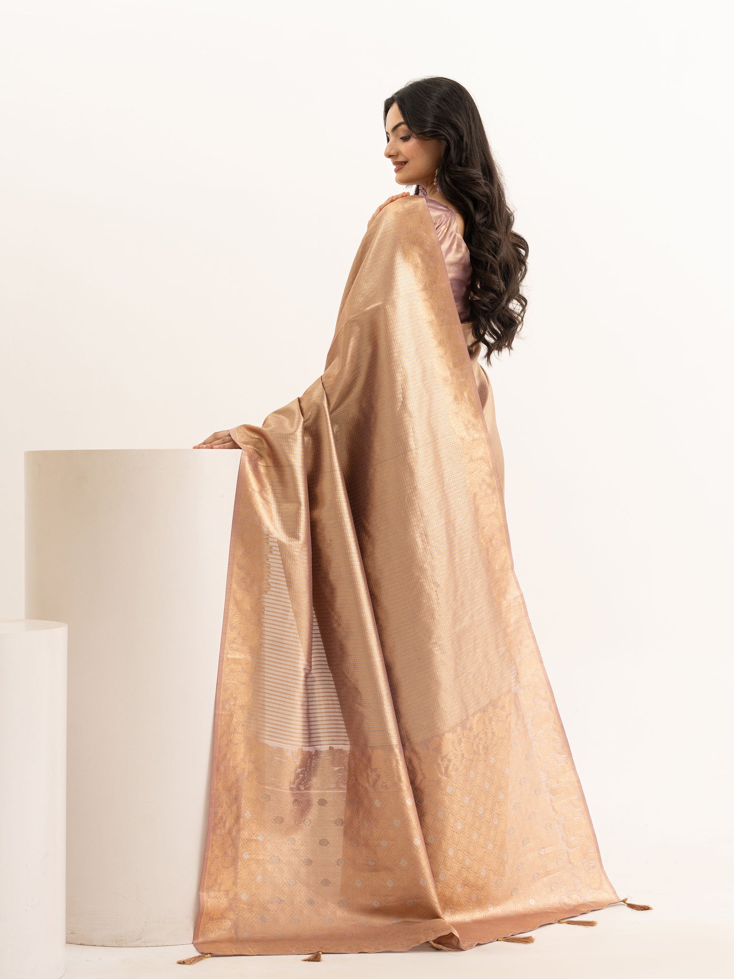 Rose Gold Tissue Silk Saree