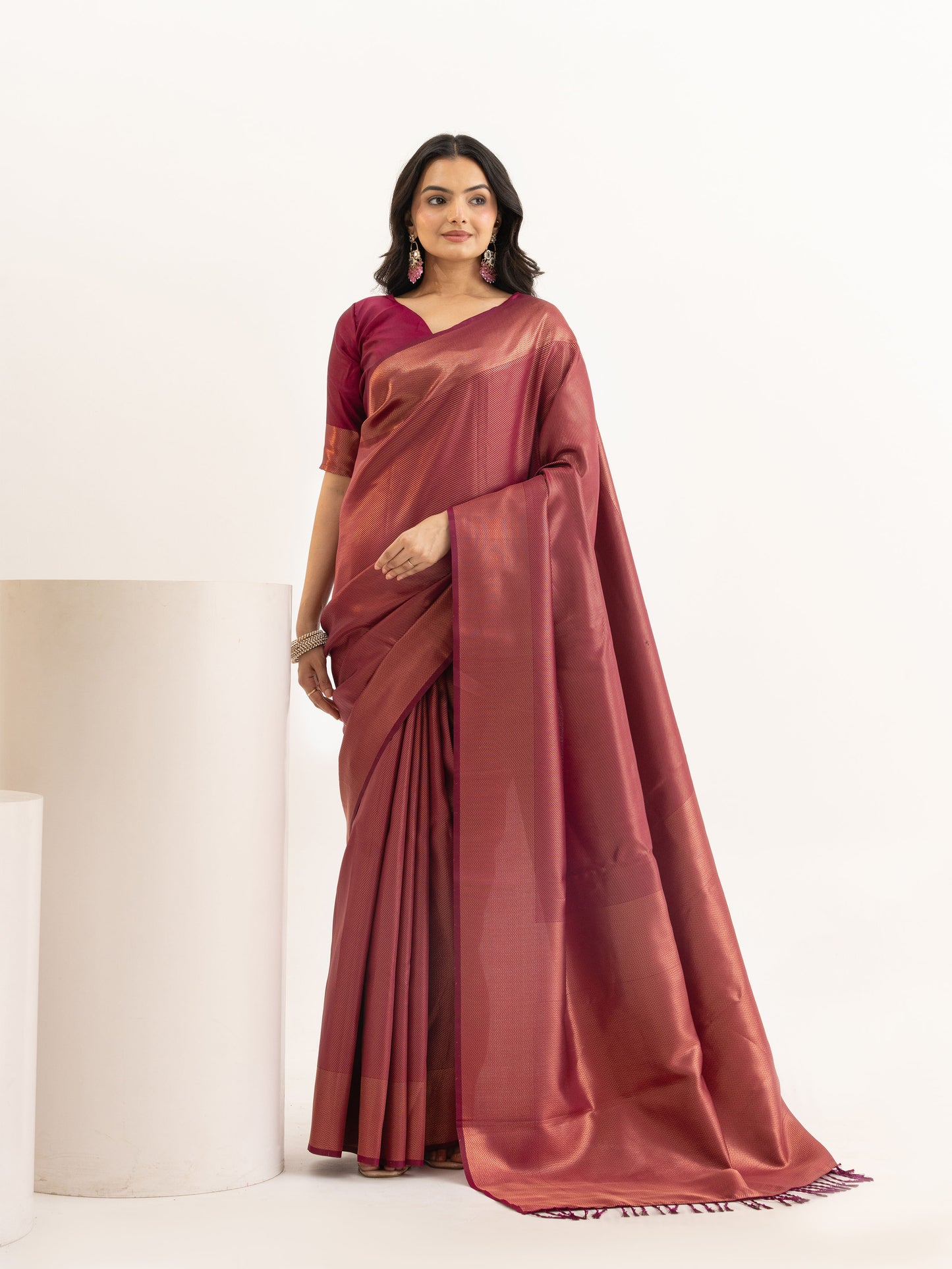 Wine Rose Tissue Silk Saree