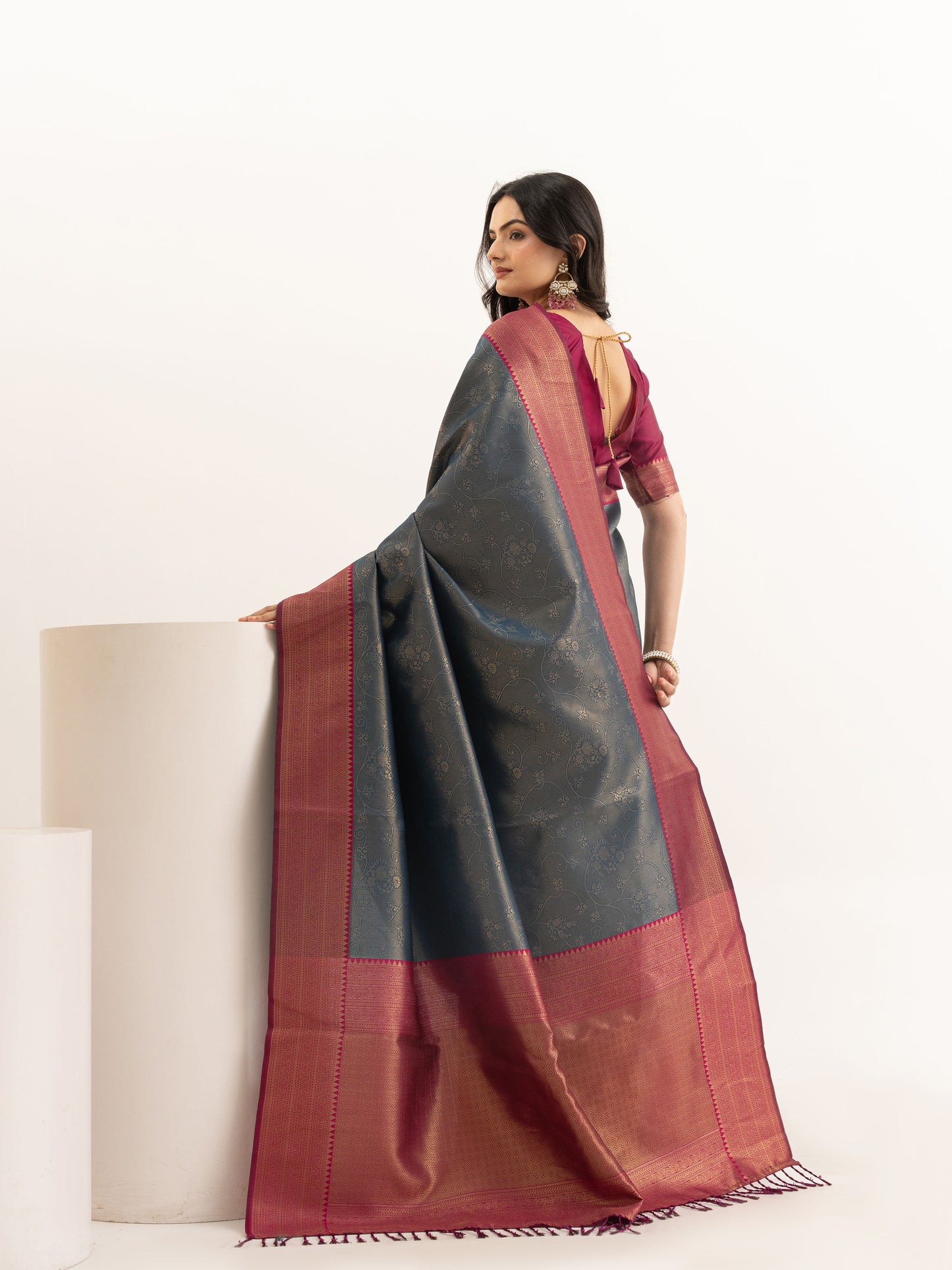 Midnight Teal Kanjivaram Silk Saree