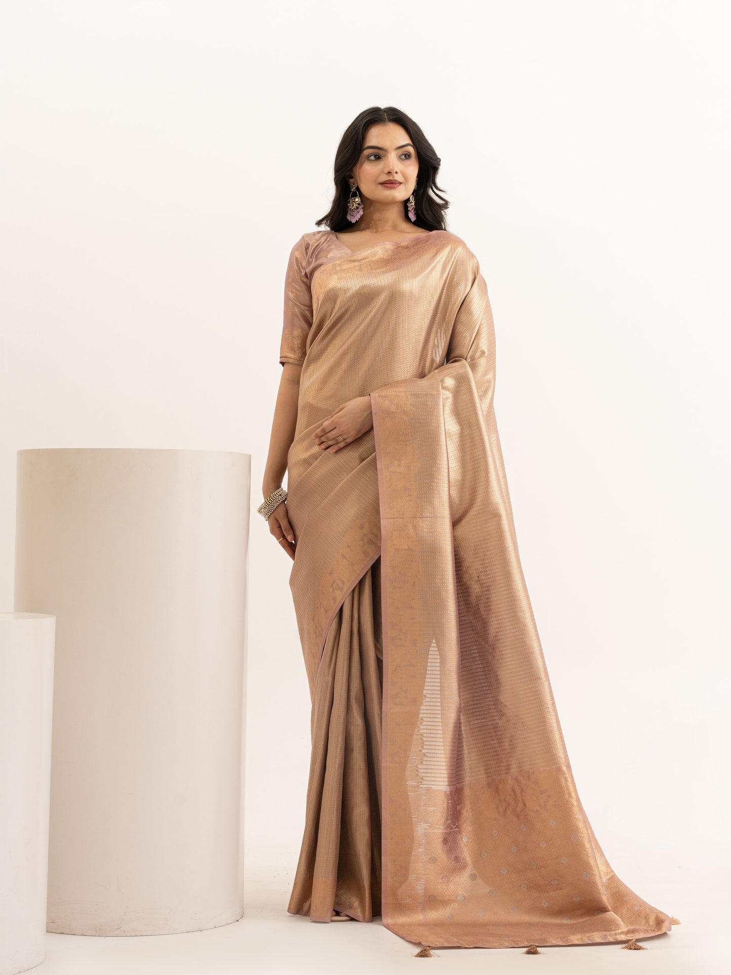Rose Gold Tissue Silk Saree