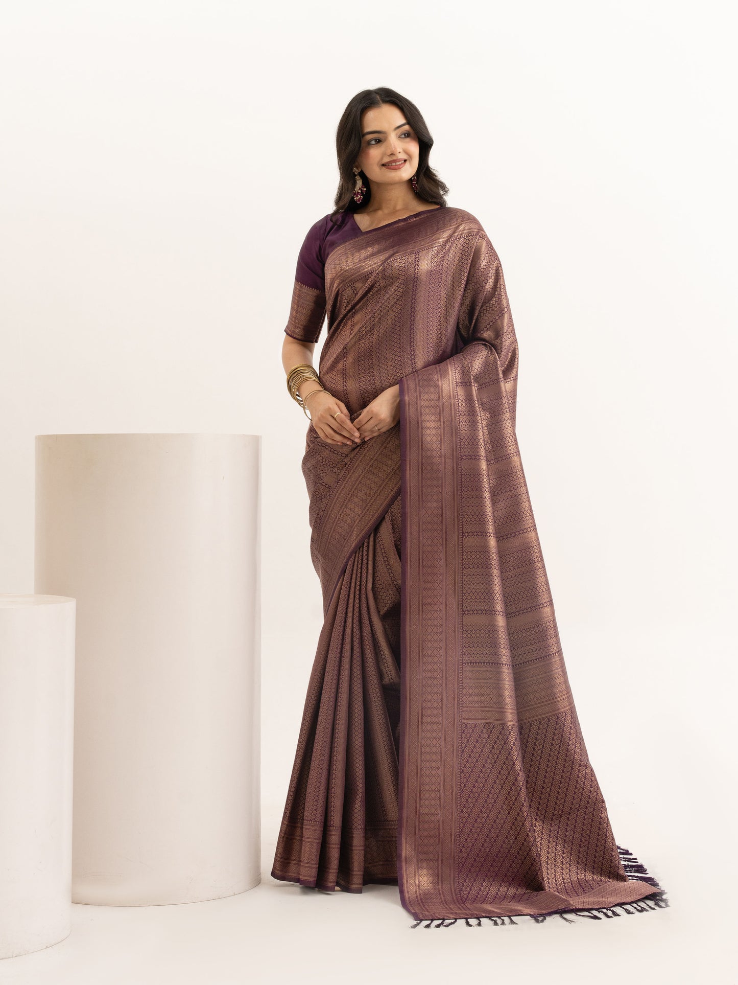 Majenta Brown Kanjivaram Silk Saree