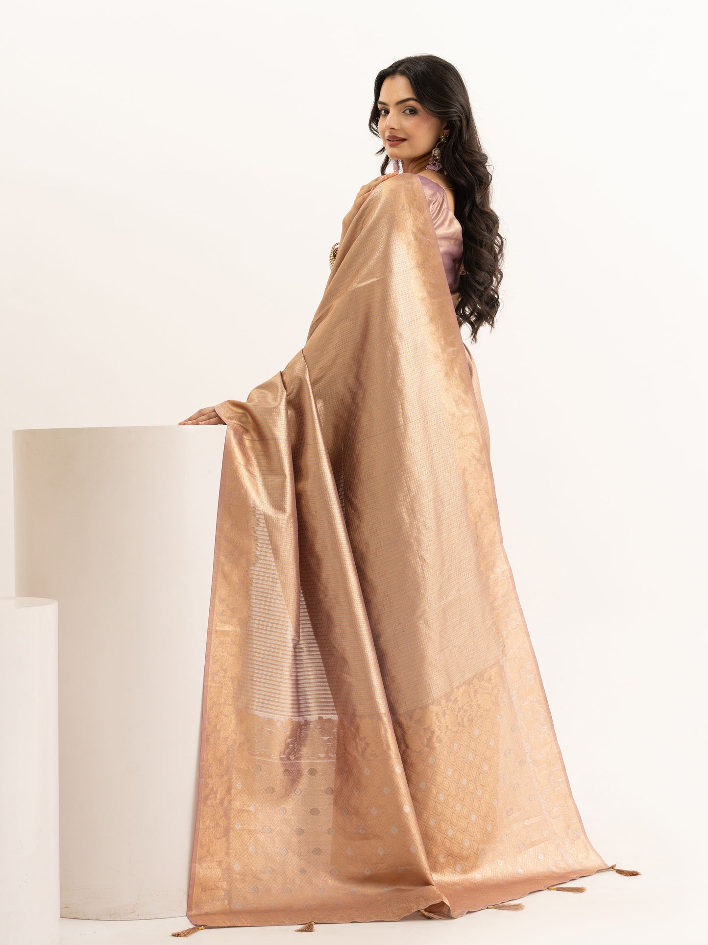 Rose Gold Tissue Silk Saree