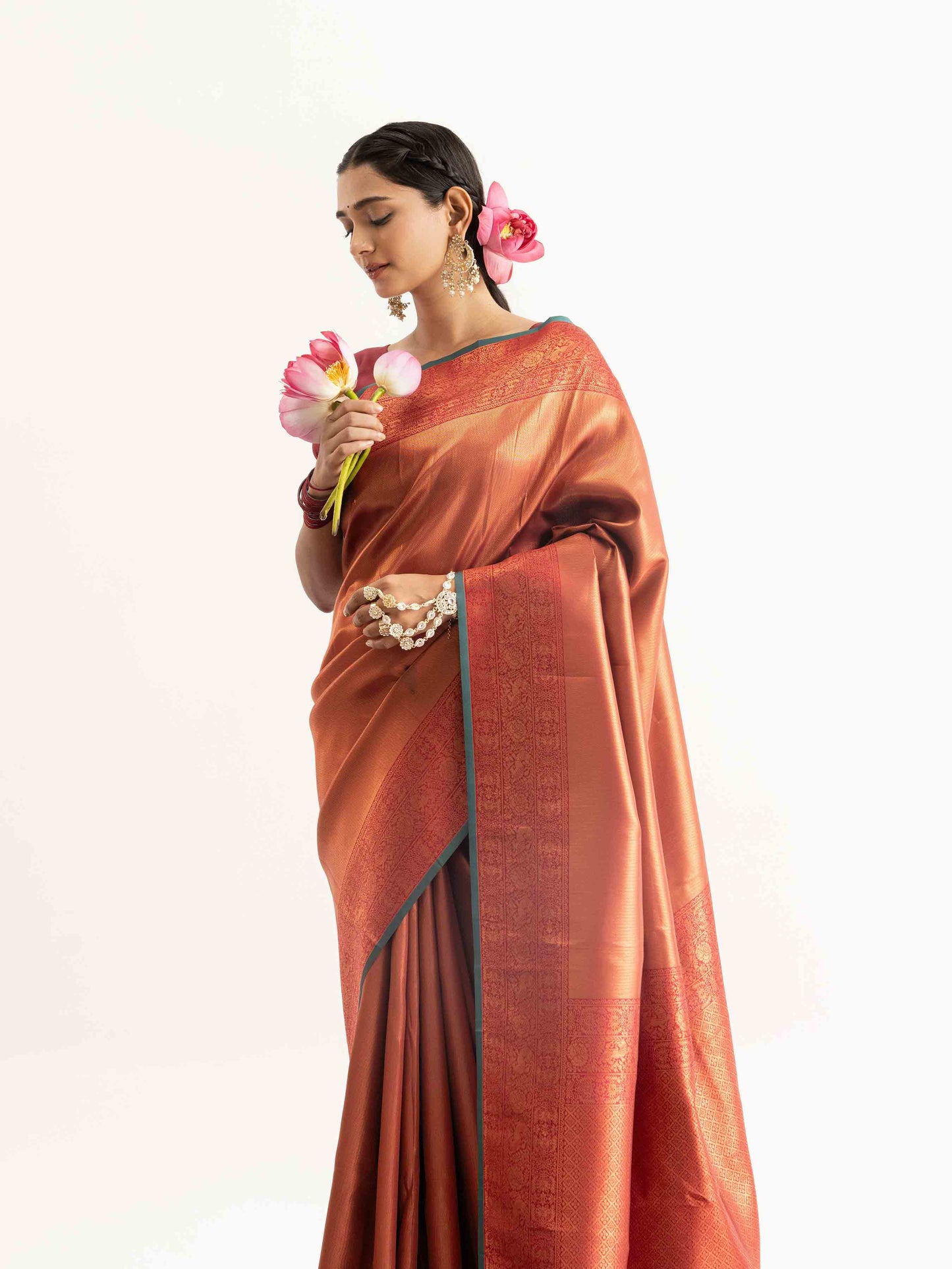 Rust Orange Kanjivaram Silk Saree