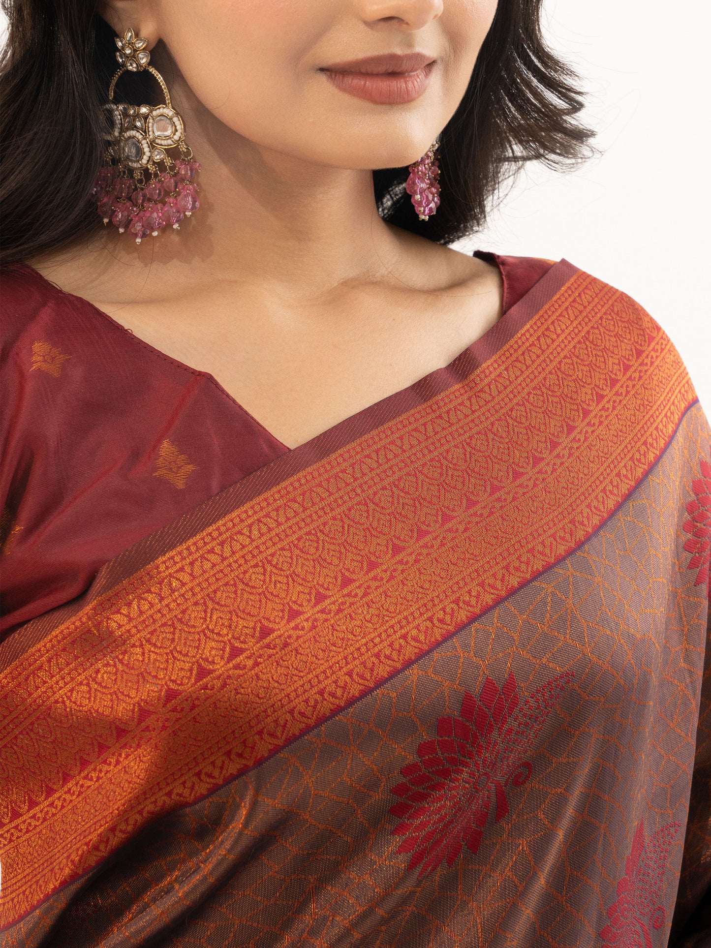 Regal Auburn and Antique Gold Kanjivaram Silk Saree
