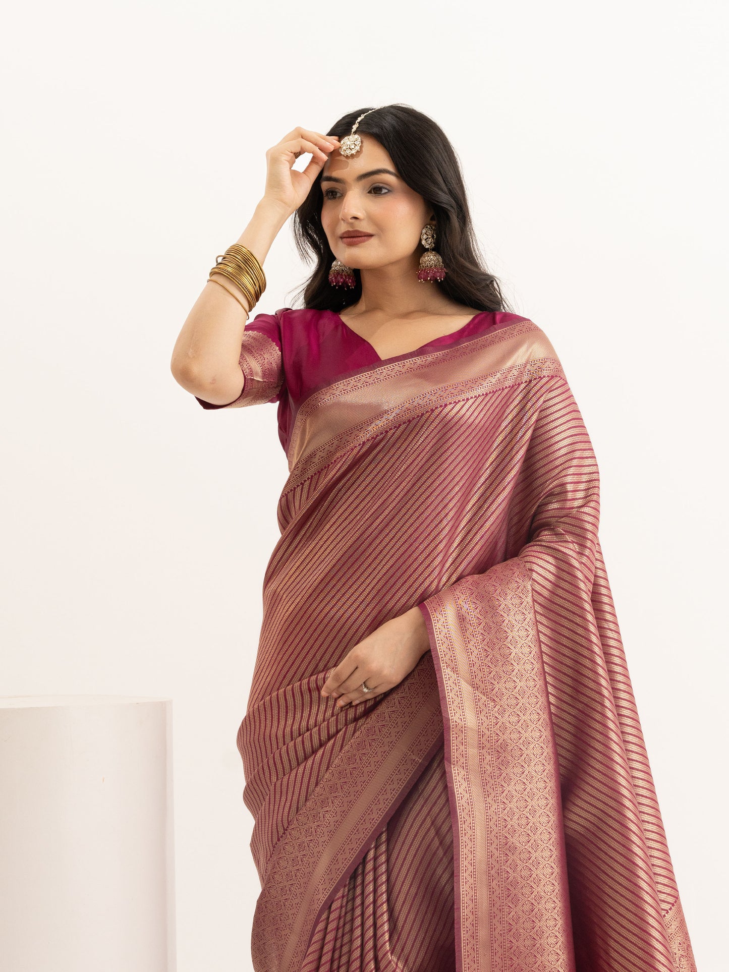 Rosewood Pink Tissue Silk Saree