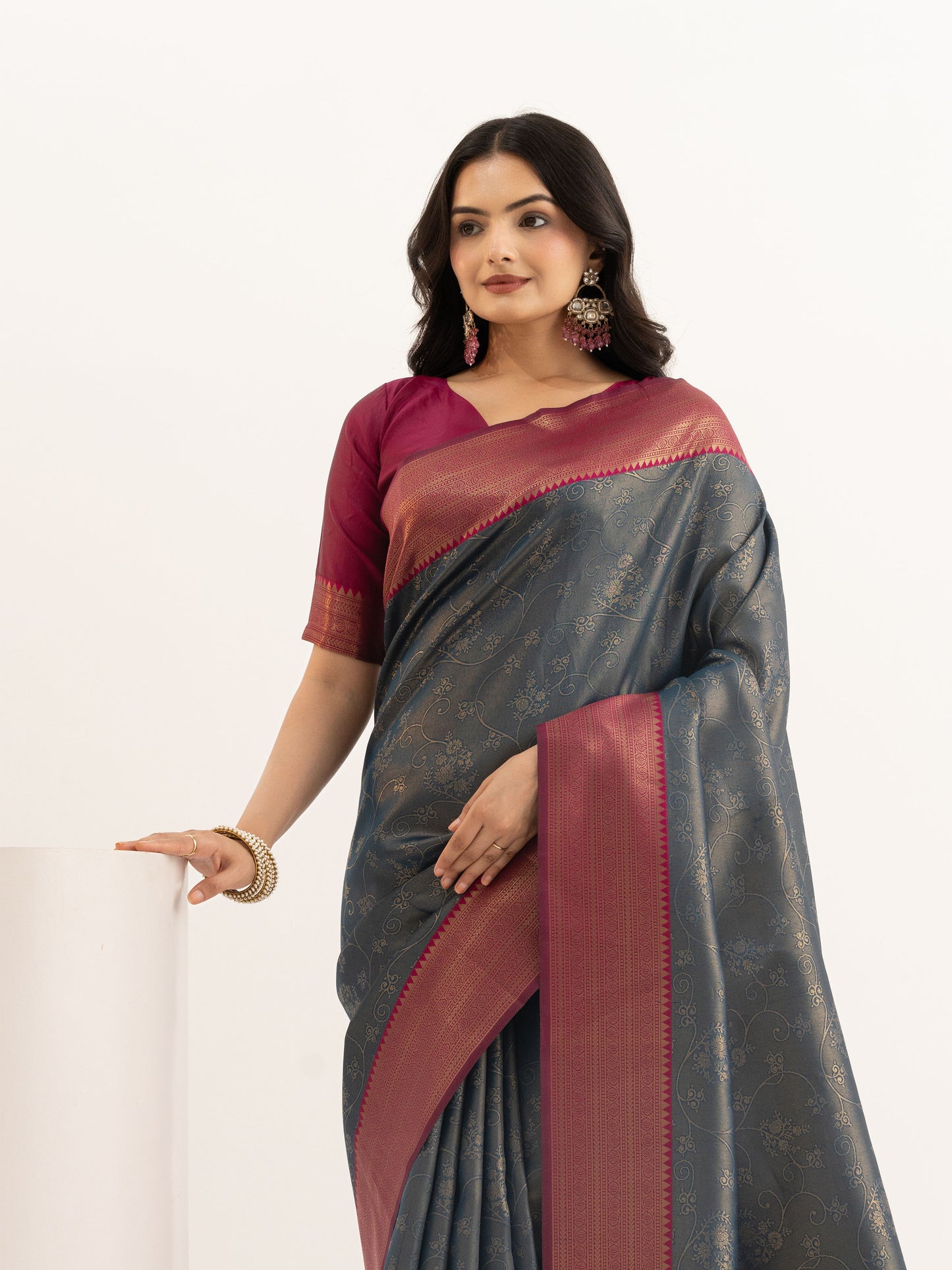 Midnight Teal Kanjivaram Silk Saree