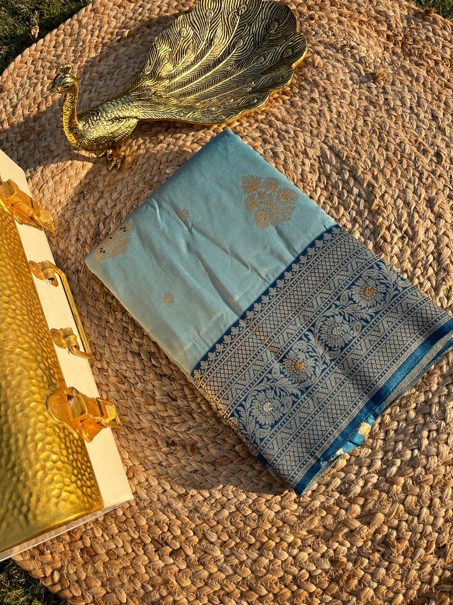 Sky Blue Zari Woven Soft Silk Saree