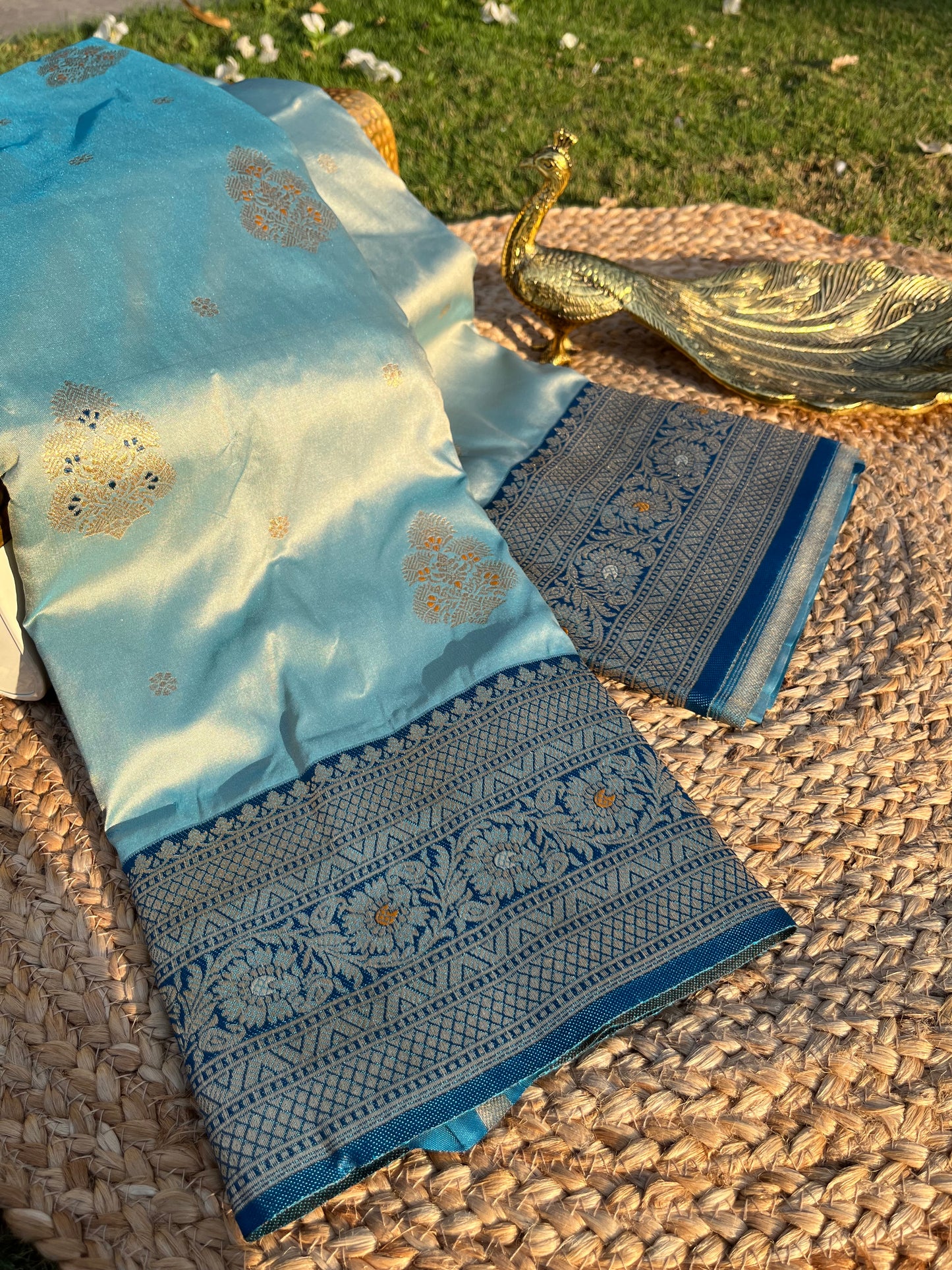 Sky Blue Zari Woven Soft Silk Saree