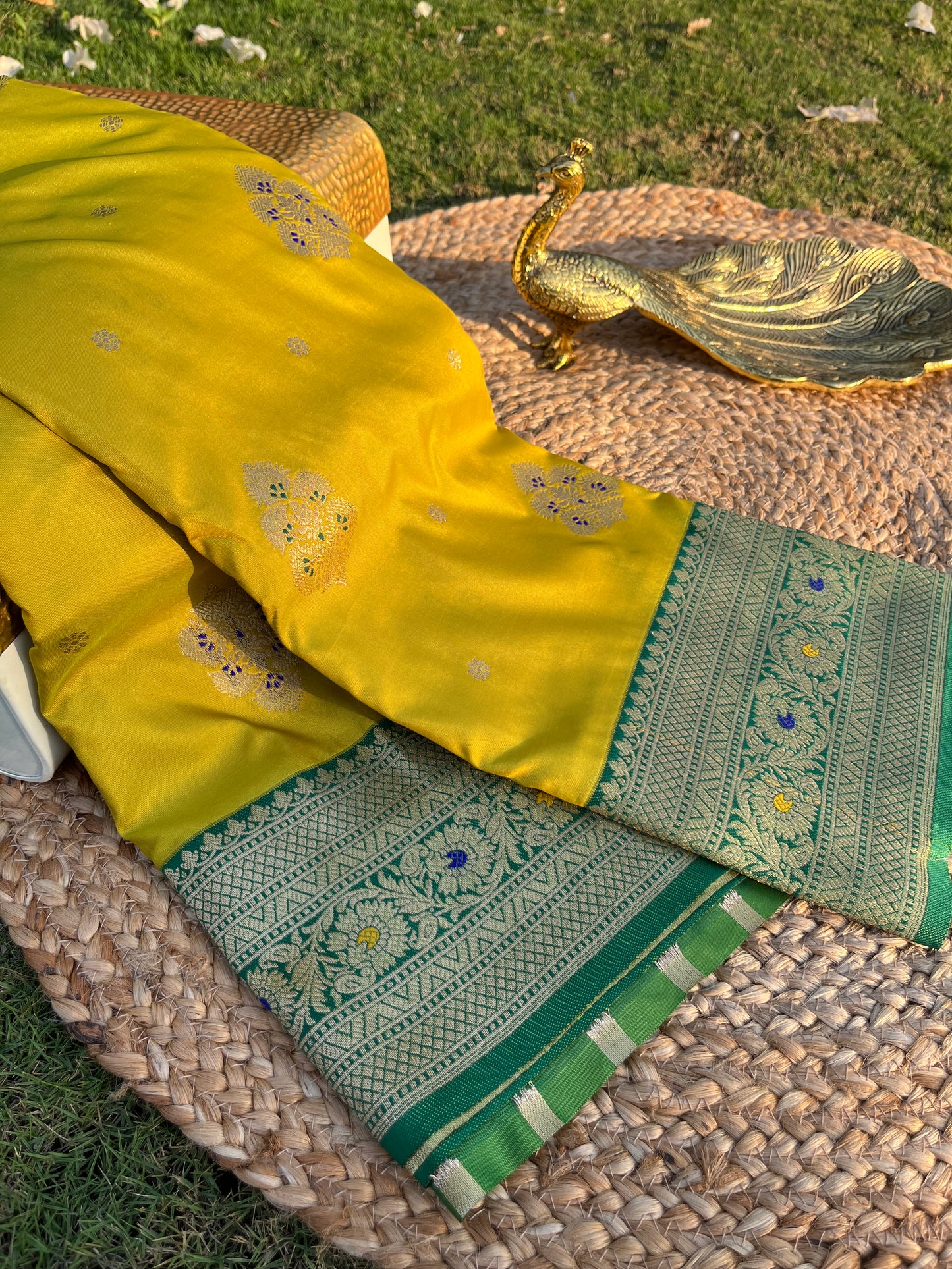 Lime Yellow Zari Woven Soft Silk Saree