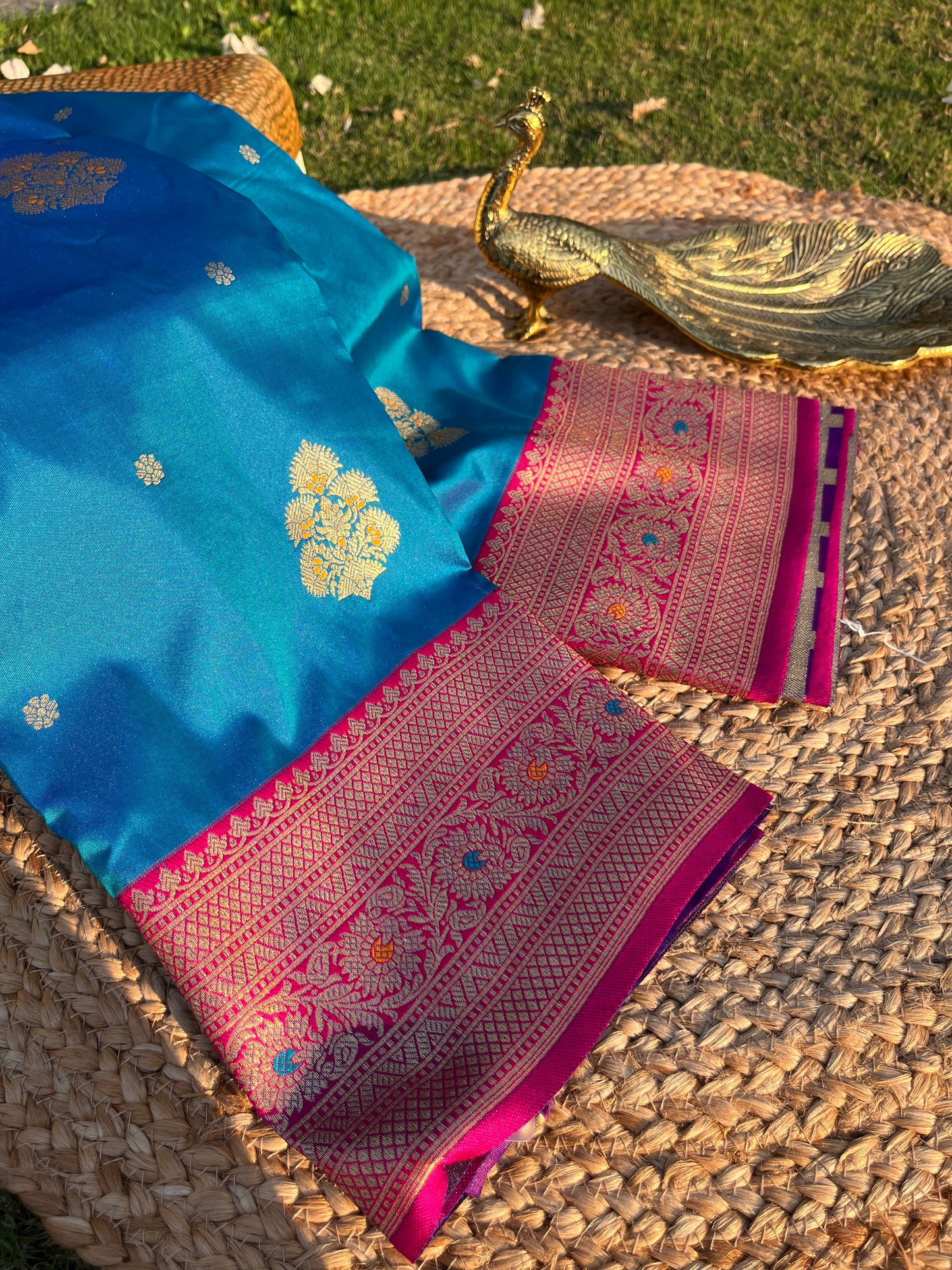 Antique Blue Zari Woven Soft Silk Saree