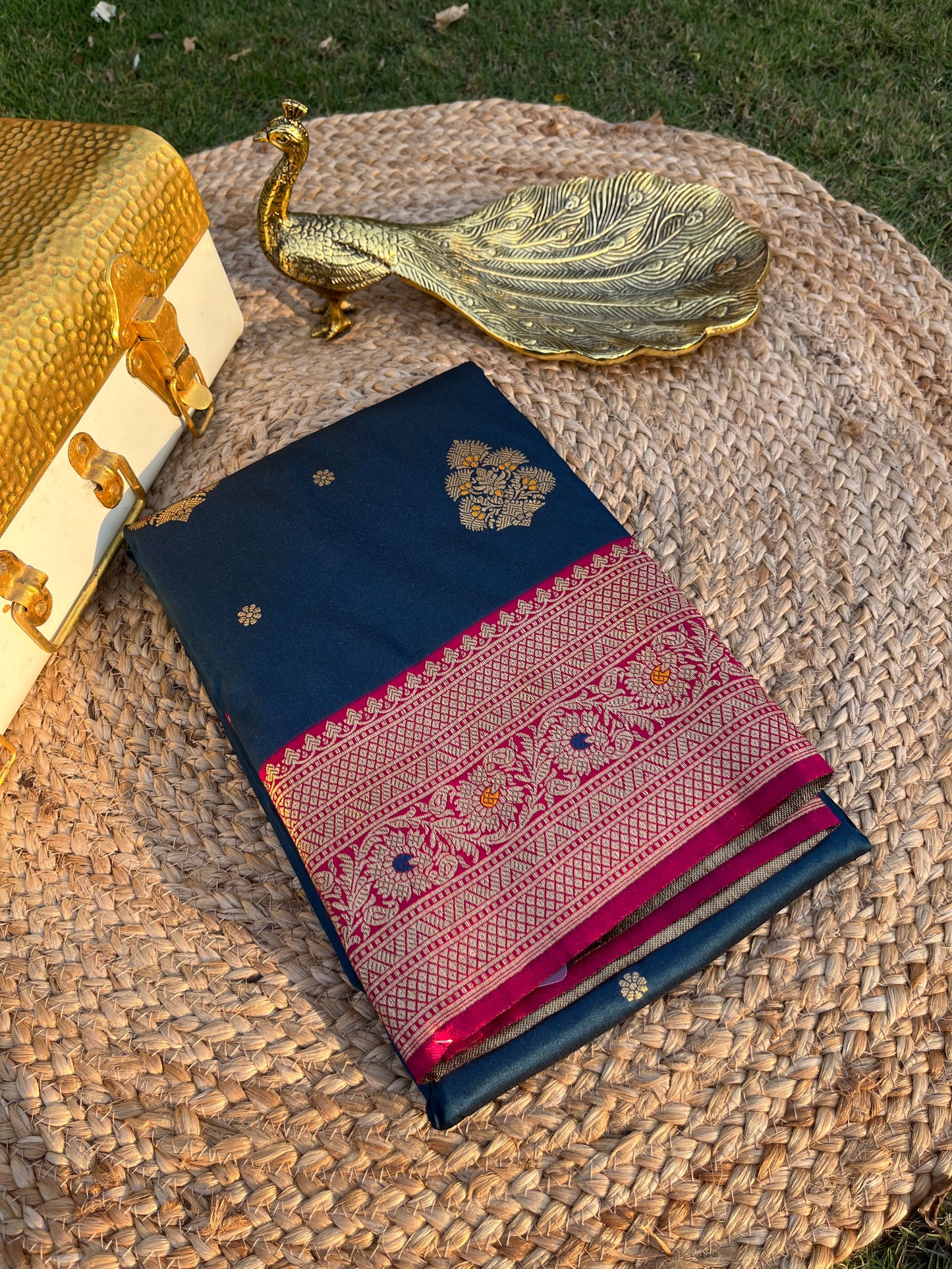 Deep Blue Zari Woven Soft Silk Saree