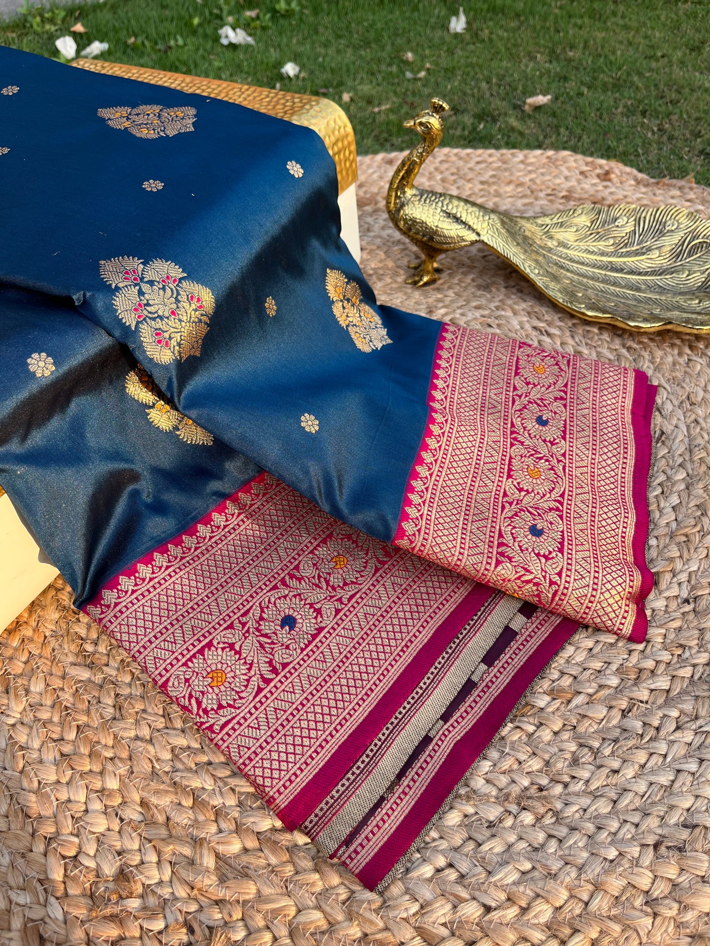 Deep Blue Zari Woven Soft Silk Saree