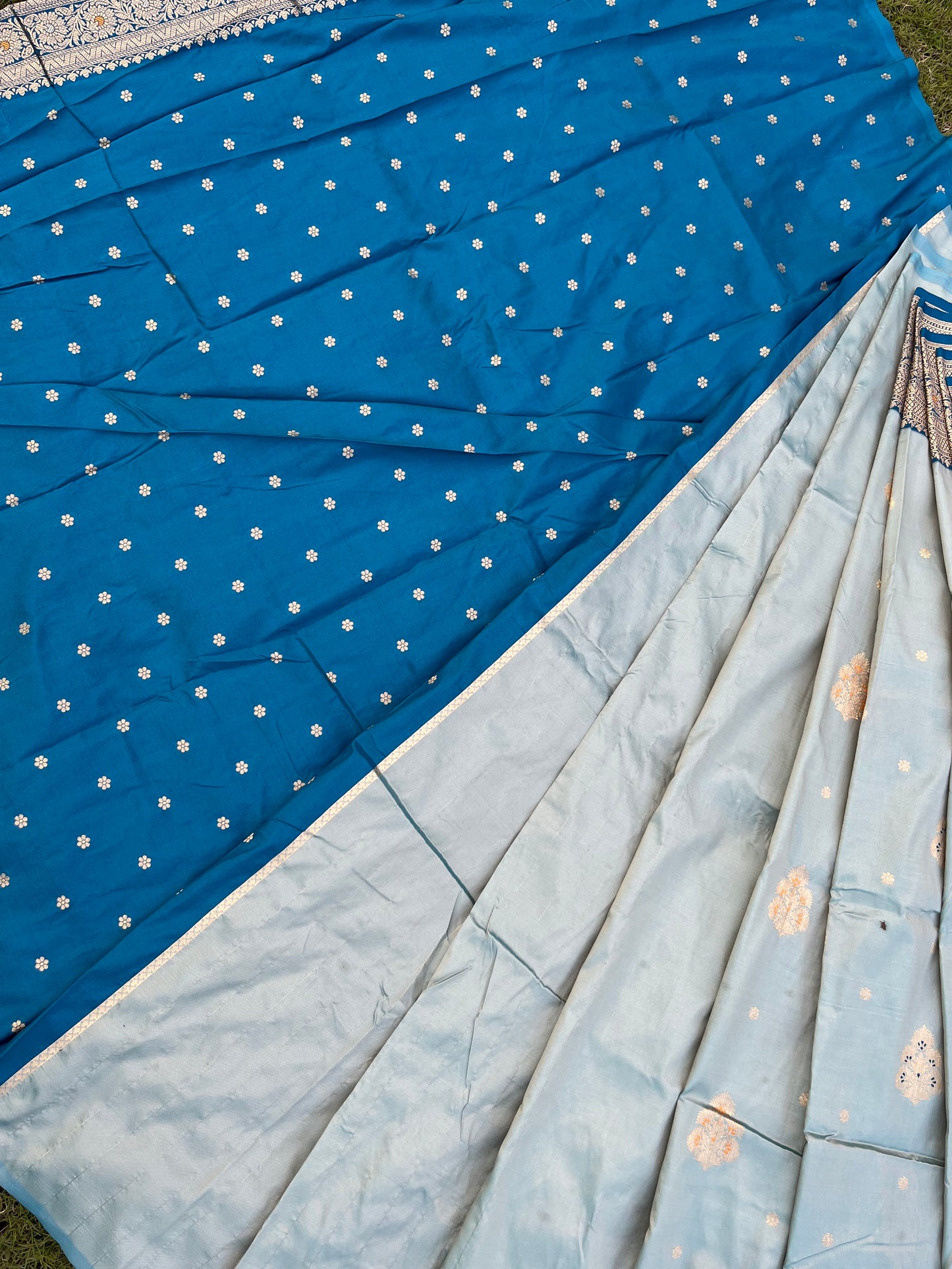 Sky Blue Zari Woven Soft Silk Saree