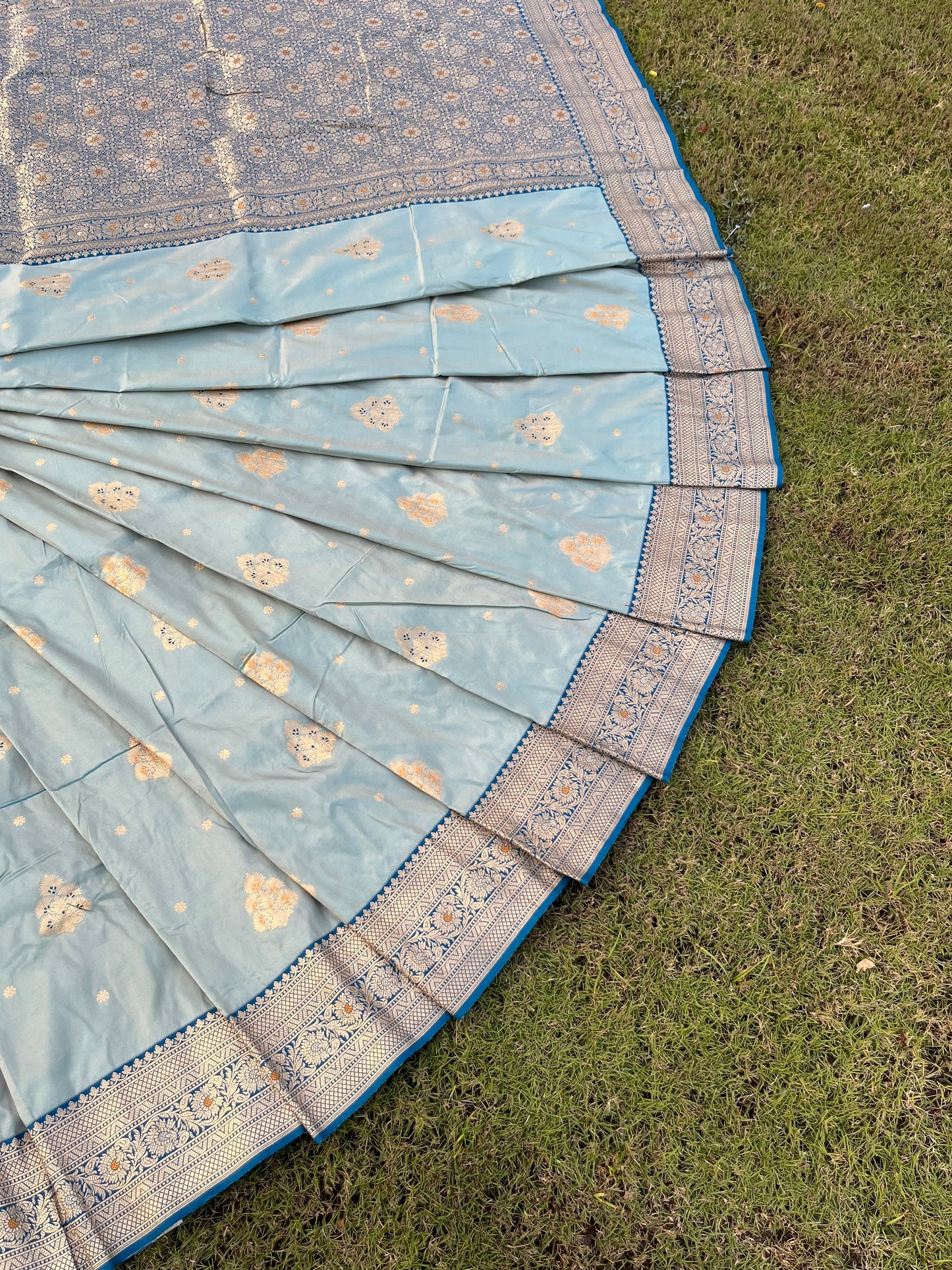 Sky Blue Zari Woven Soft Silk Saree