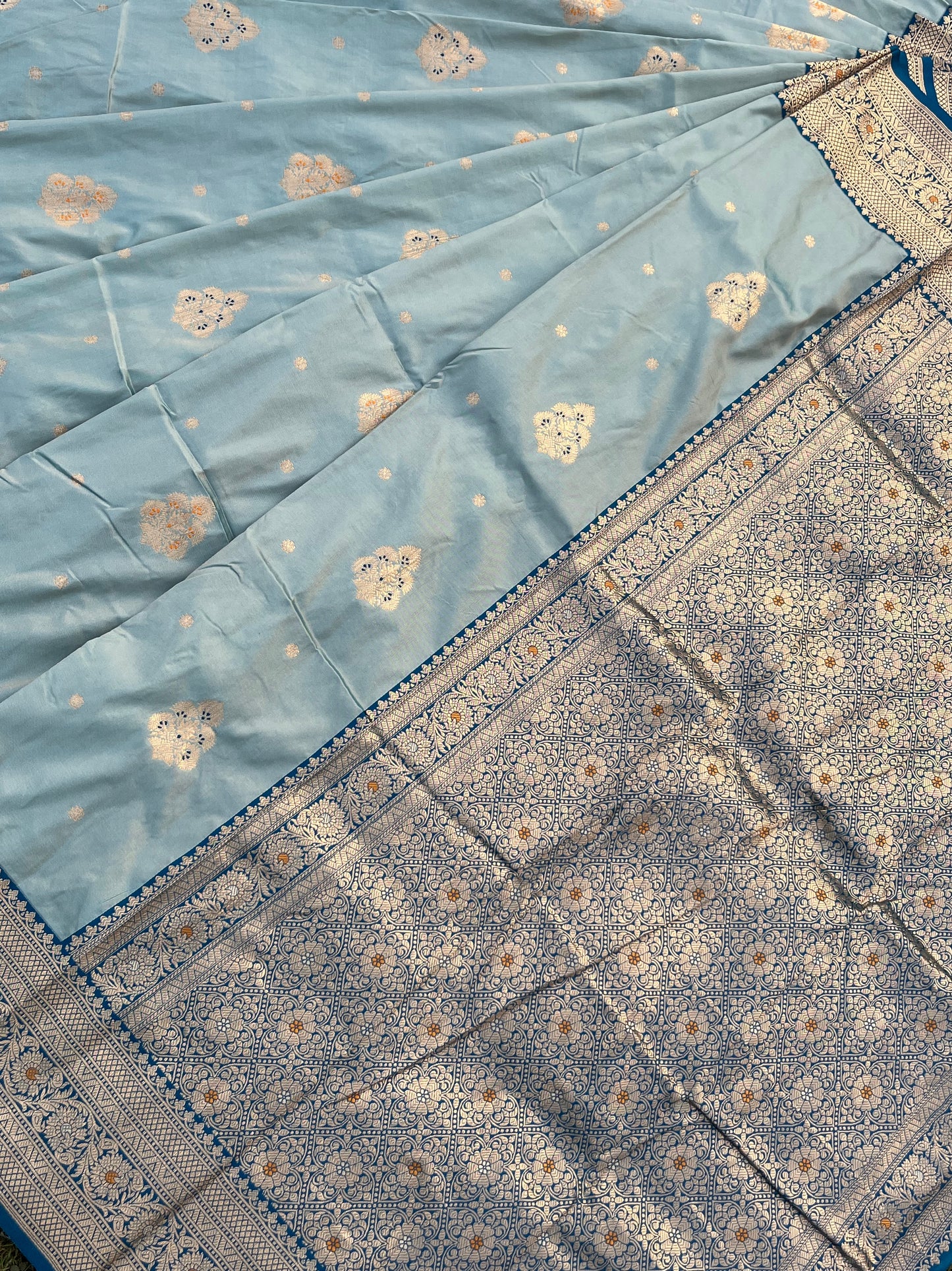 Sky Blue Zari Woven Soft Silk Saree