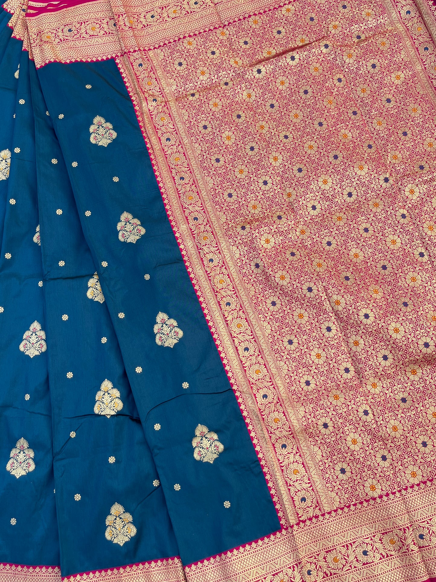 Antique Blue Zari Woven Soft Silk Saree