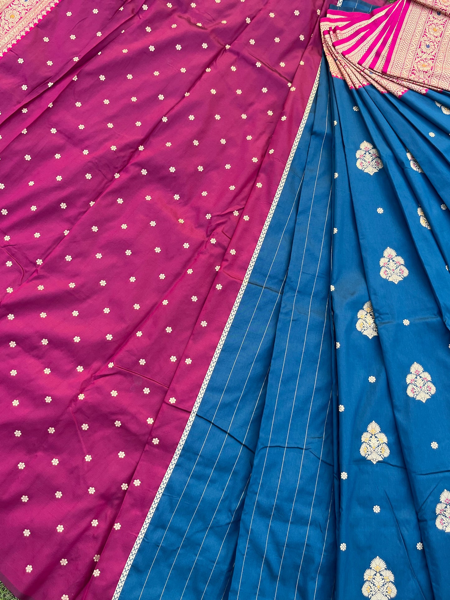 Antique Blue Zari Woven Soft Silk Saree