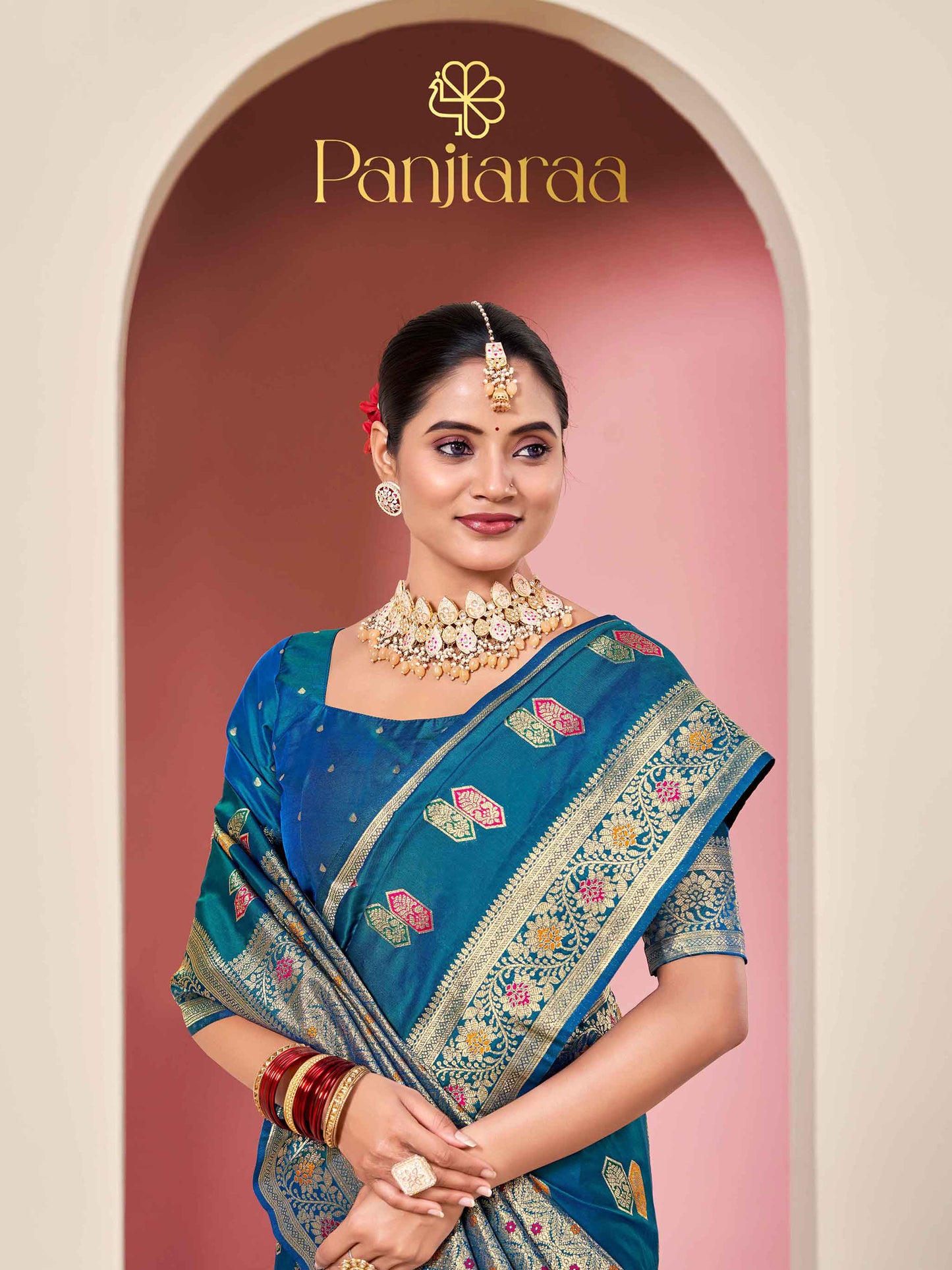 Teal Blue Banarasi Zari Woven Katan Silk Saree