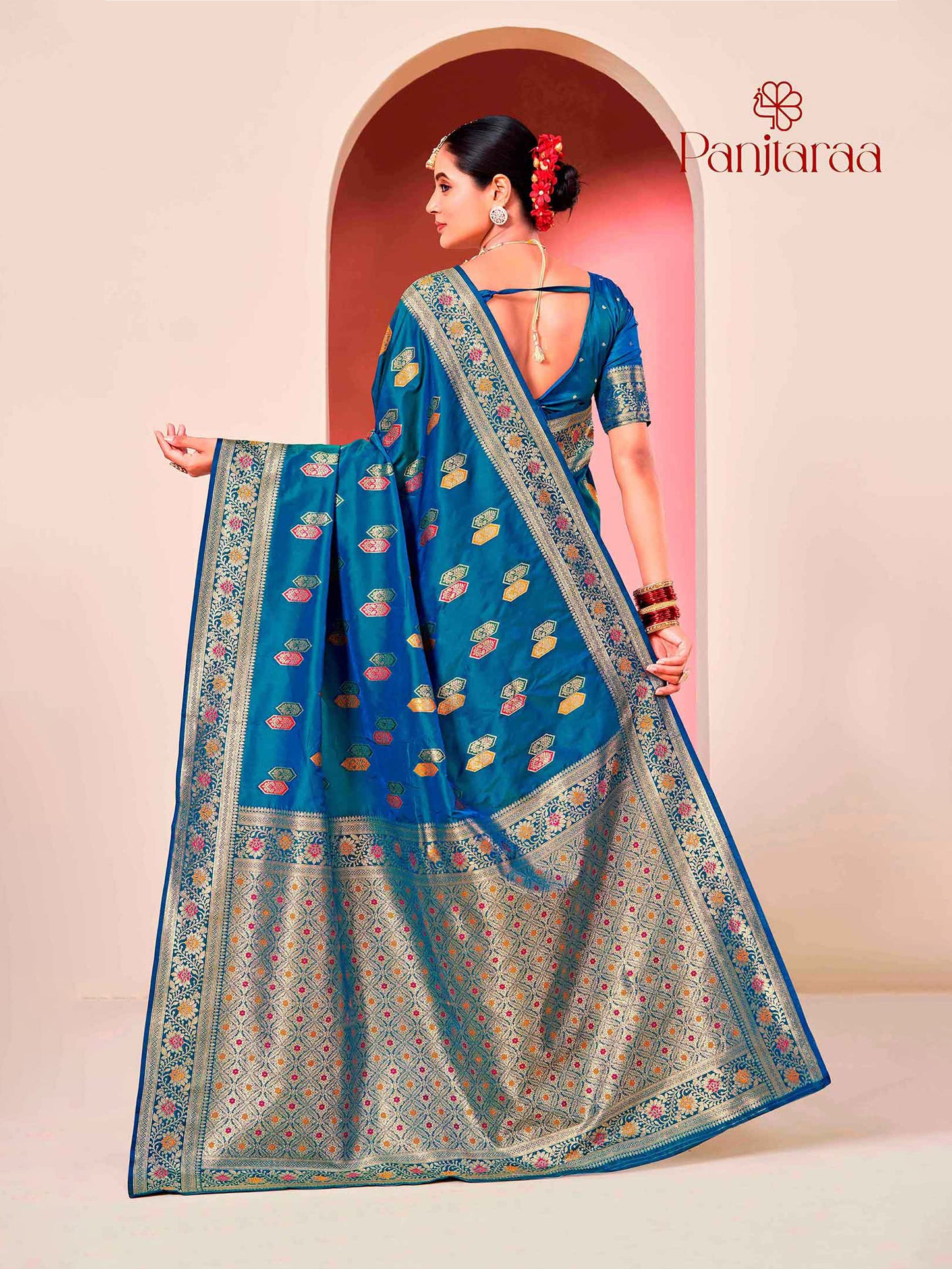Teal Blue Banarasi Zari Woven Katan Silk Saree