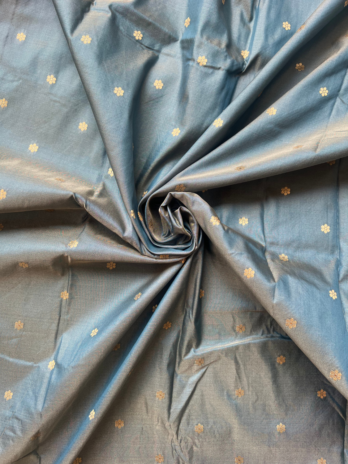 White Paisley Butta Woven Silk Saree with Blue-Red Temple Border