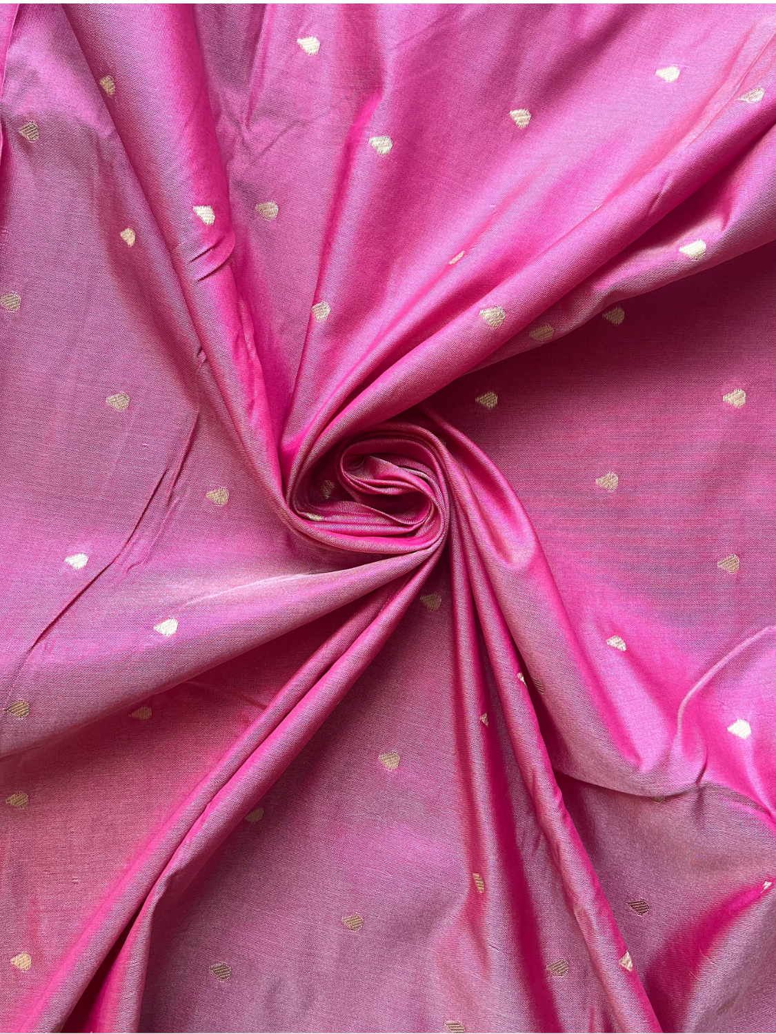 Cream Silk Woven Saree with Gold Buttas & Rich Rani Pink Zari Border