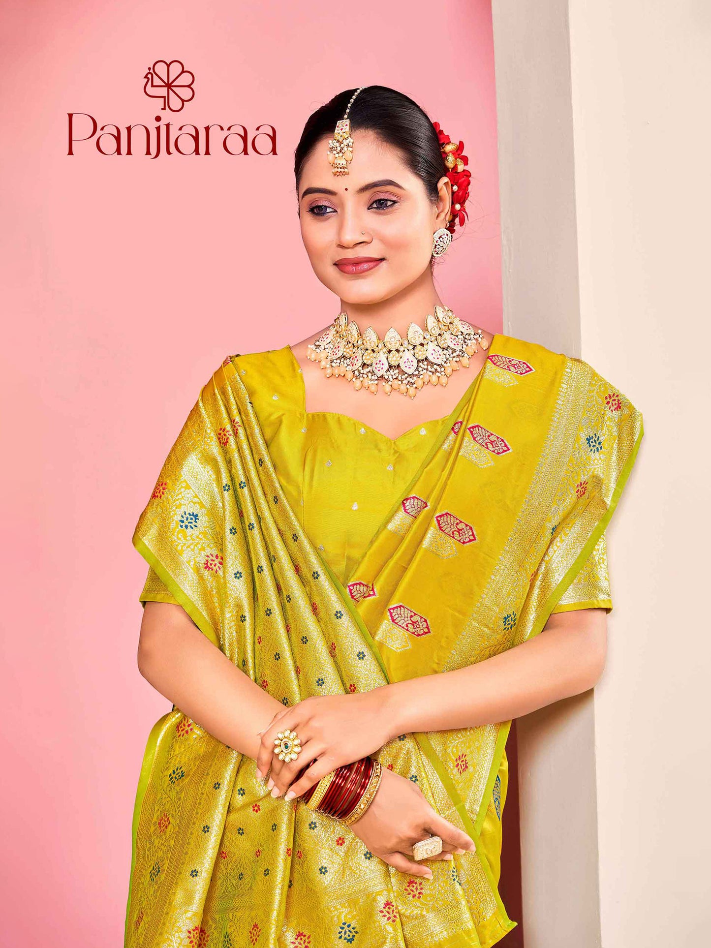 Yellow Banarasi Zari Woven Katan Silk Saree