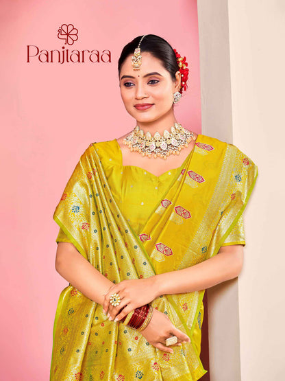 Yellow Banarasi Zari Woven Katan Silk Saree