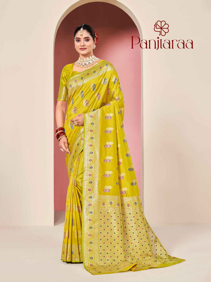Yellow Banarasi Zari Woven Katan Silk Saree