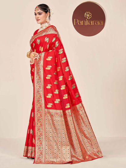 Red Banarasi Zari Woven Katan Silk Saree