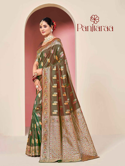 Olive Green Banarasi Zari Woven Katan Silk Saree