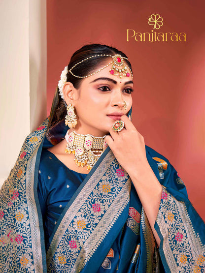 Navy Blue Banarasi Zari Woven Katan Silk Saree