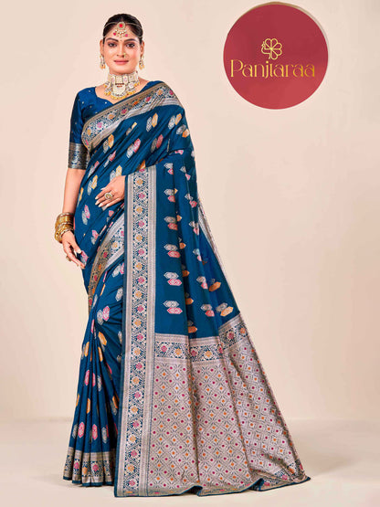 Navy Blue Banarasi Zari Woven Katan Silk Saree