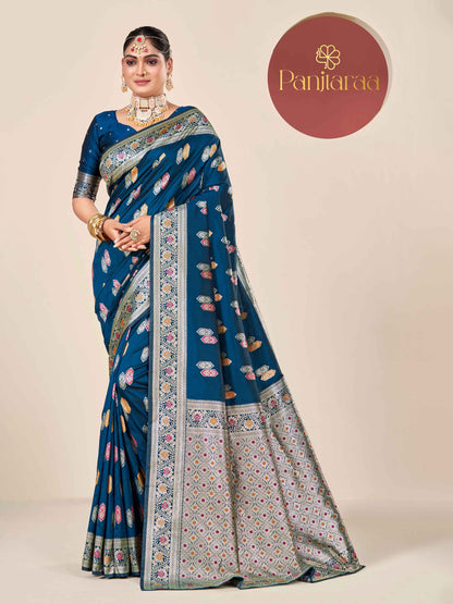 Navy Blue Banarasi Zari Woven Katan Silk Saree
