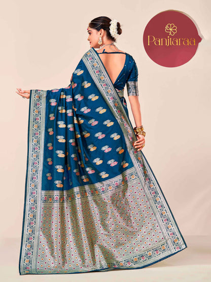 Navy Blue Banarasi Zari Woven Katan Silk Saree