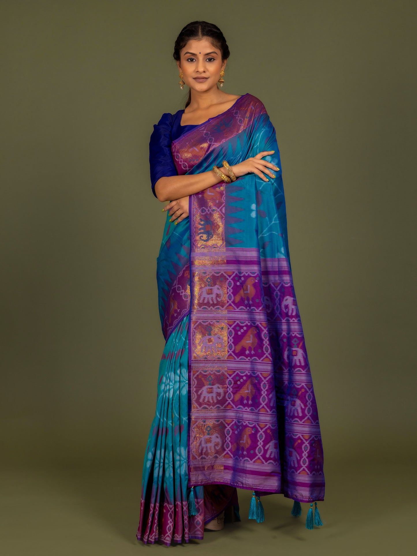 Blue And Purple Pochampalli Ikat Silk Saree